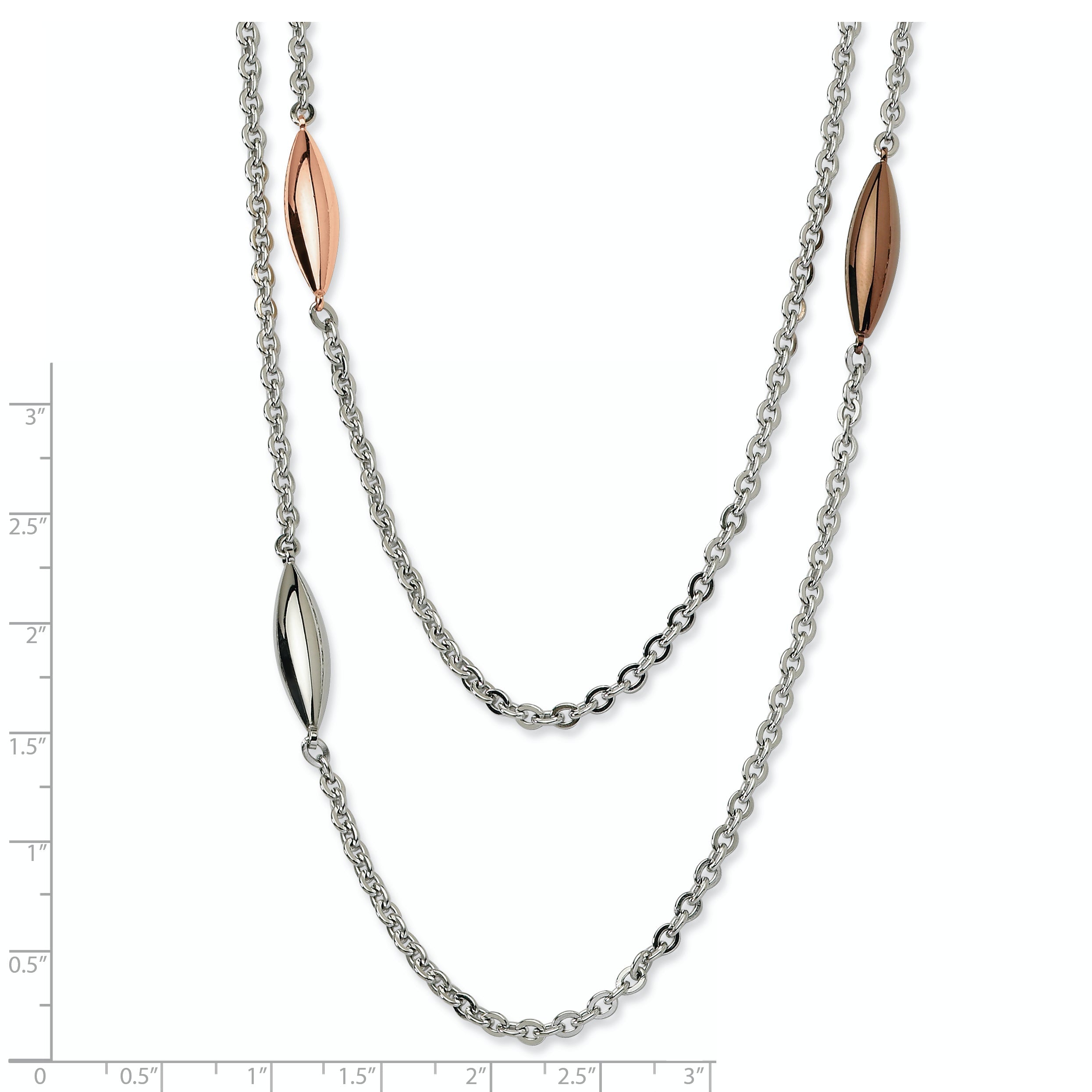 Stainless Steel Rose, Brown Ip Plated & Ovals 28In Necklace