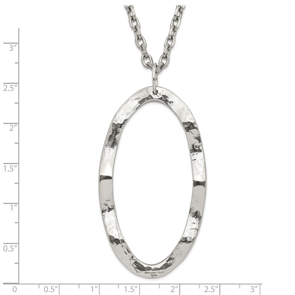 Stainless Steel Hammered Oval Pendant With 2 Inch Ext Necklace