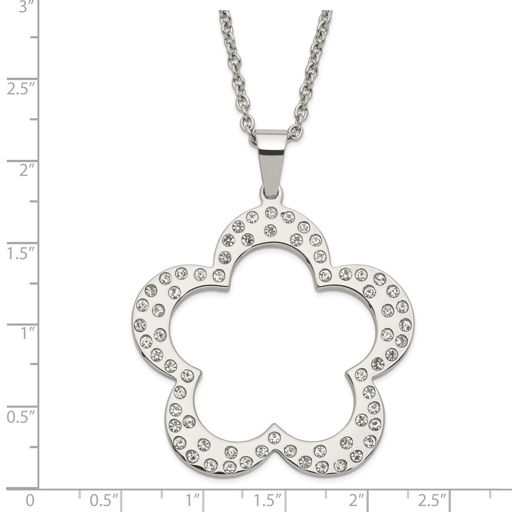 Stainless Steel Polished Flower With Czs Pendant 24In Necklace