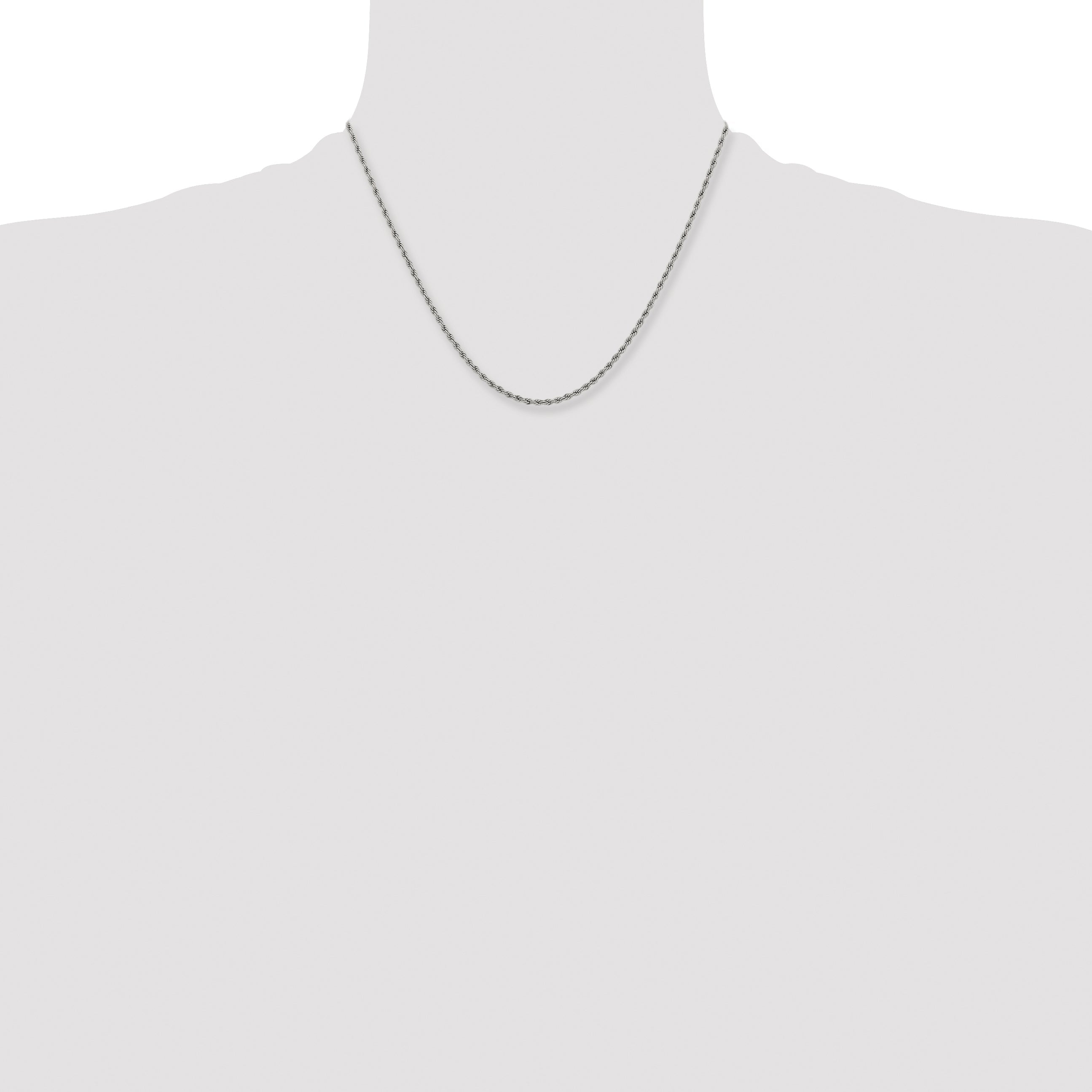 Stainless Steel Chisel Polished 2.4mm 18 Inch Rope Chain Necklace