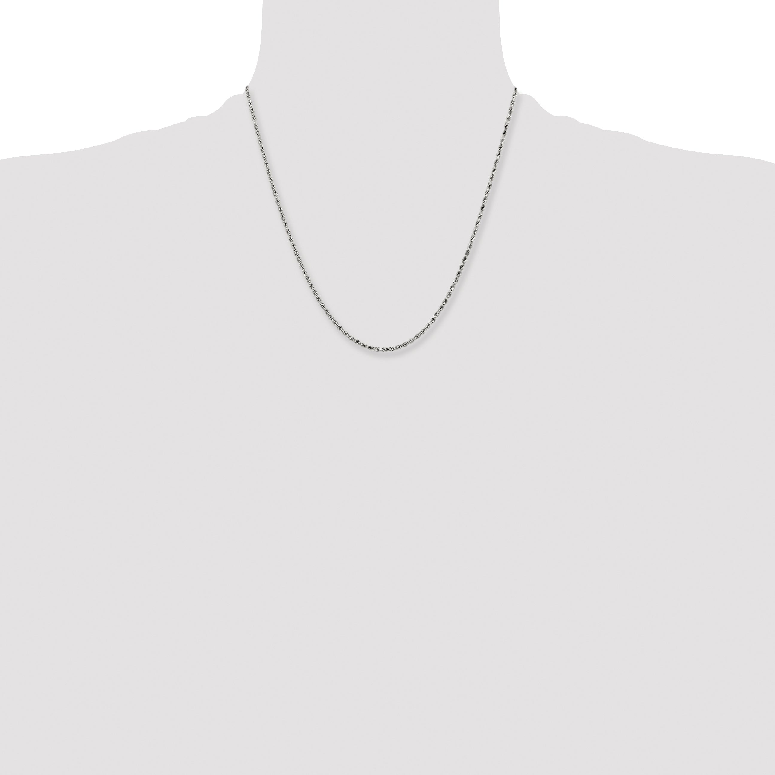 Stainless Steel Chisel Polished 2.4mm 20 Inch Rope Chain Necklace