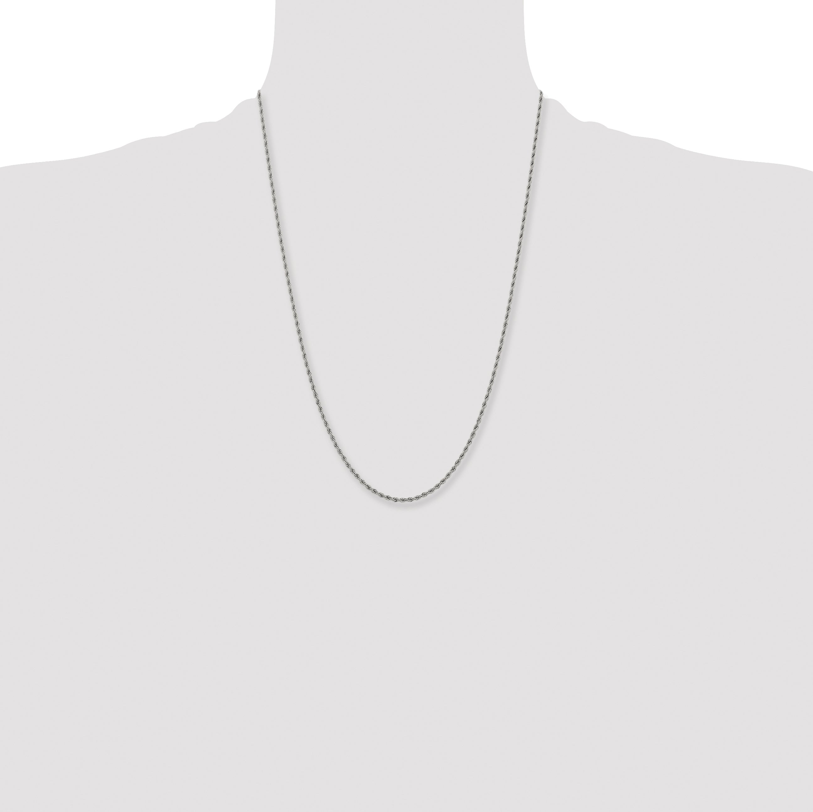 Stainless Steel Chisel Polished 2.4mm 24 Inch Rope Chain Necklace