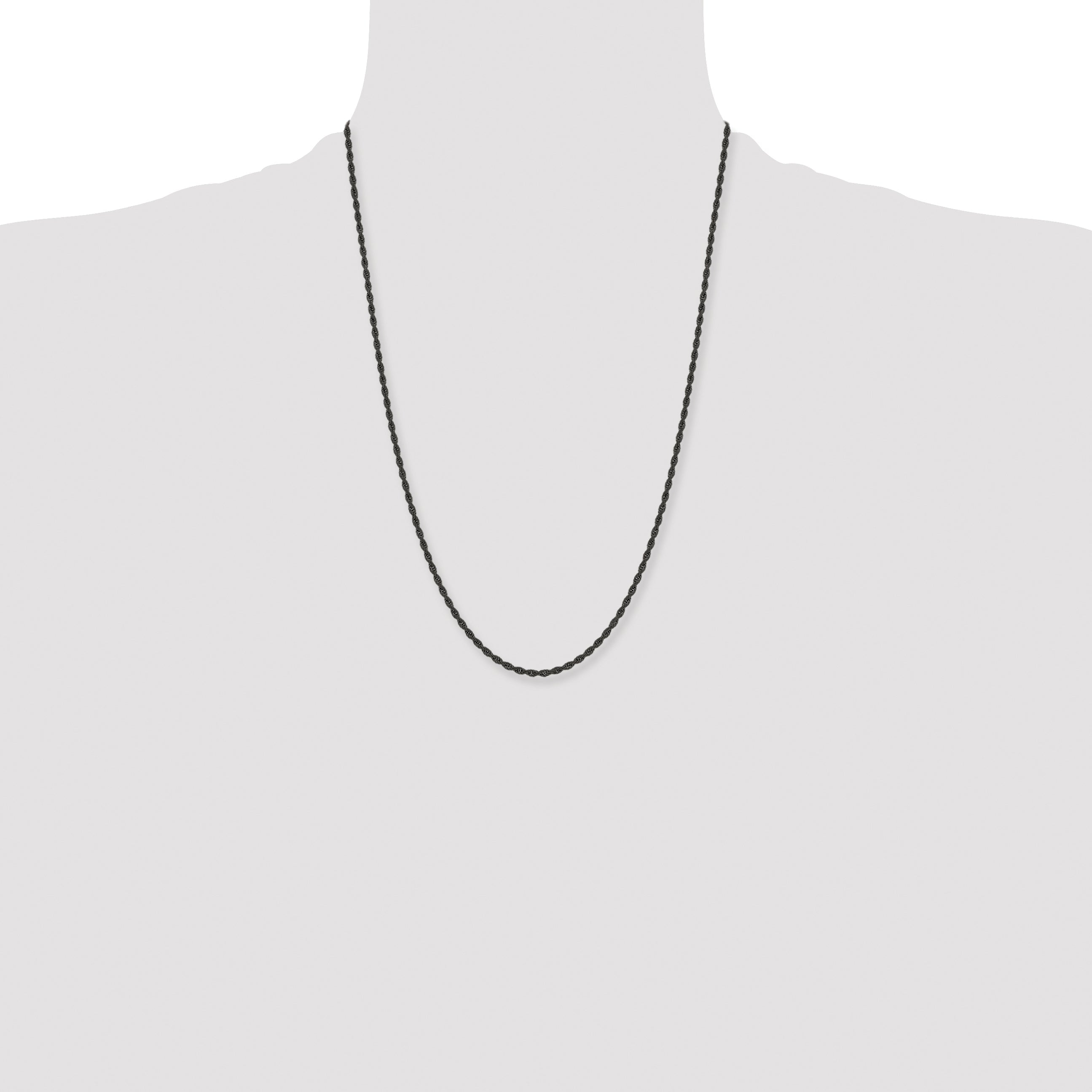 Stainless Steel Chisel Polished Black Ip-Plated 2.4mm 24 Inch Rope Chain Necklace