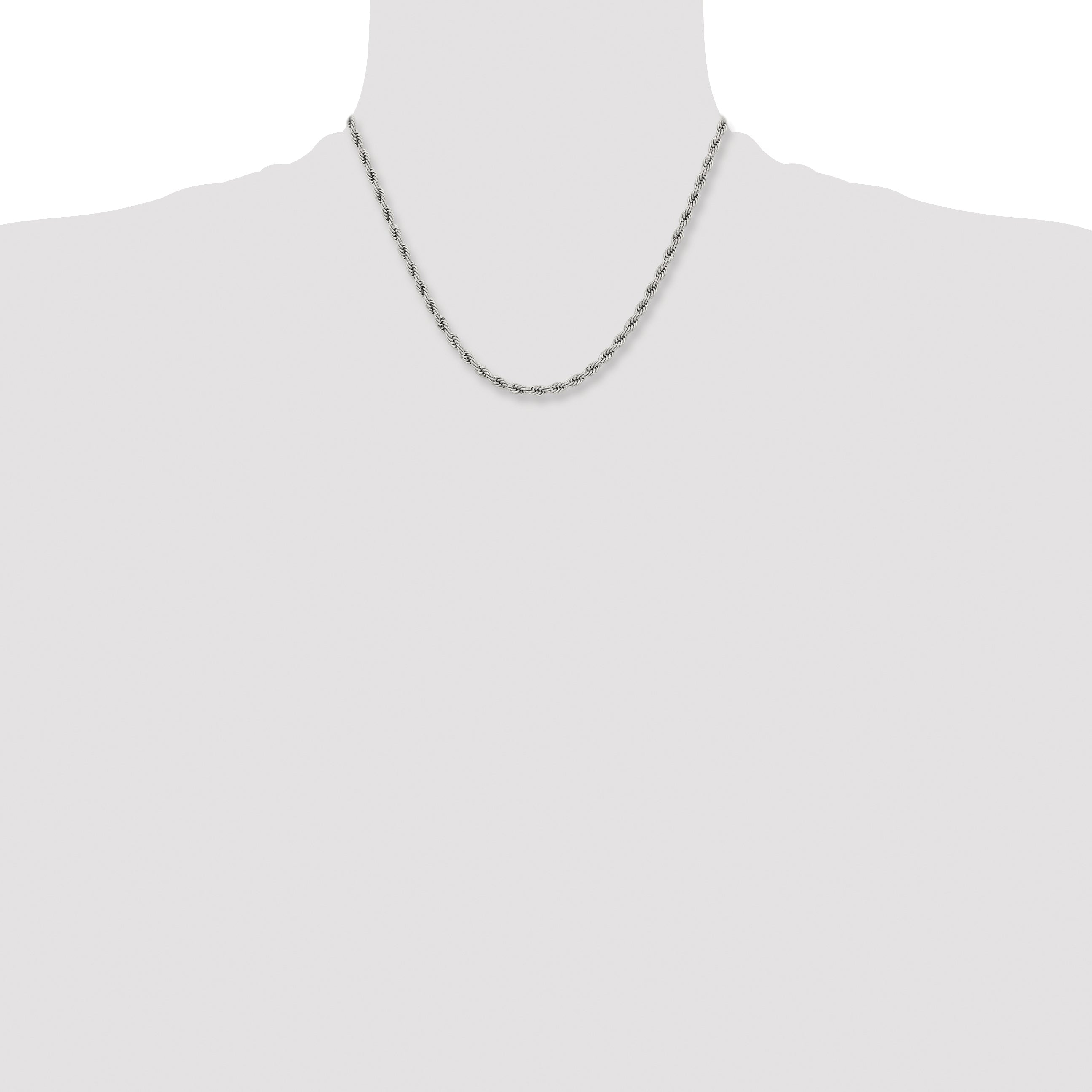 Stainless Steel Chisel Polished 4mm 18 Inch Rope Chain Necklace