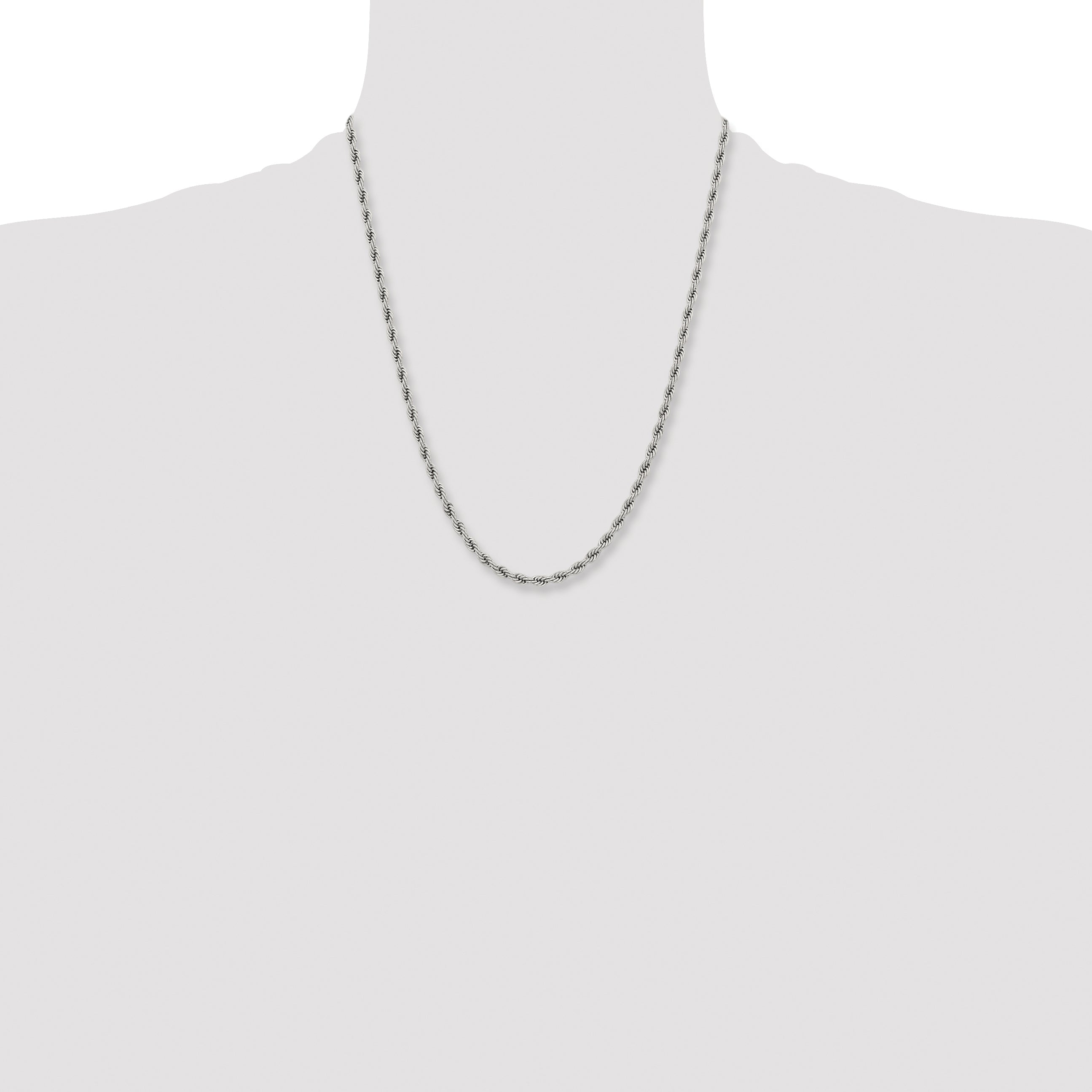 Stainless Steel Chisel Polished 4mm 22 Inch Rope Chain Necklace