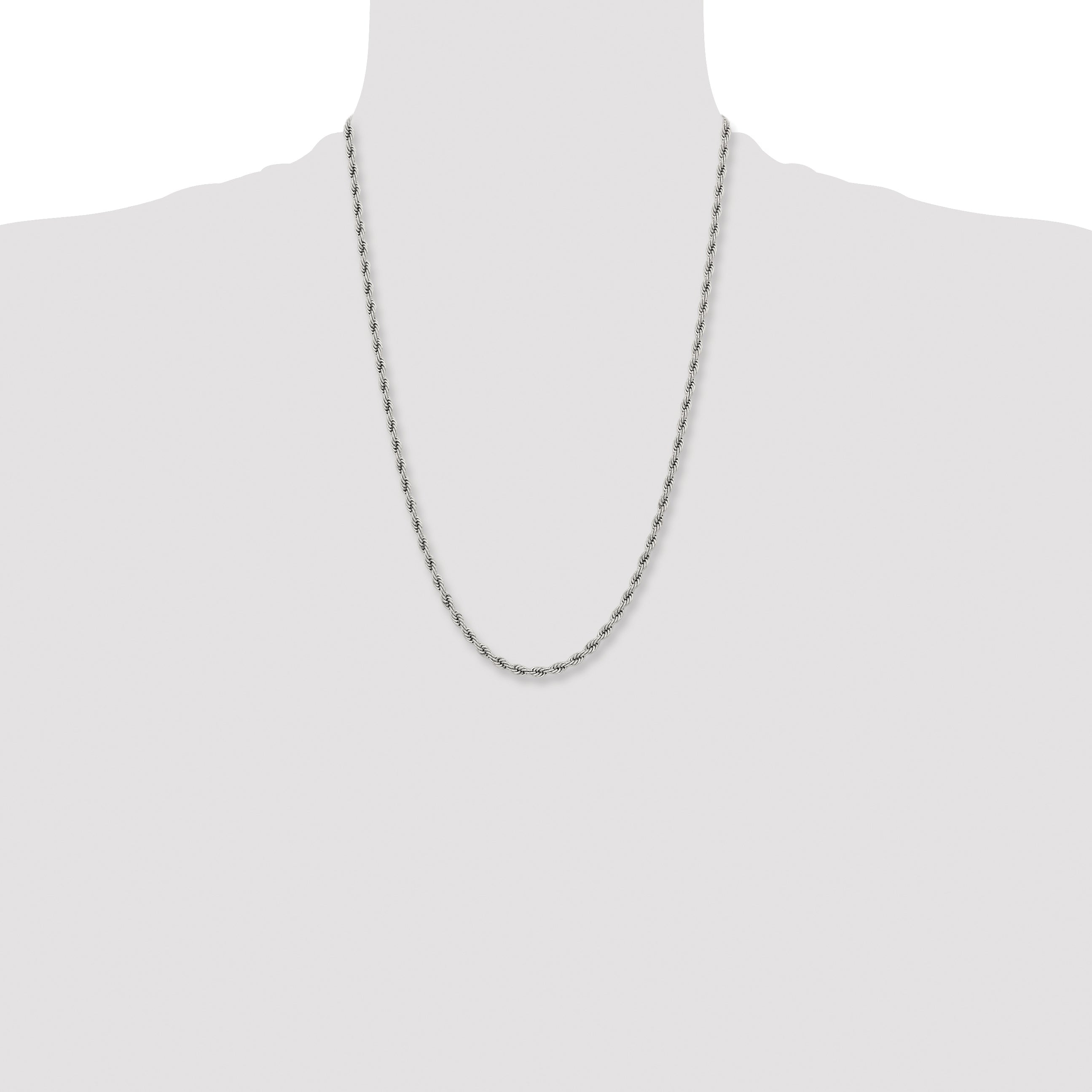 Stainless Steel Chisel Polished 4mm 24 Inch Rope Chain Necklace