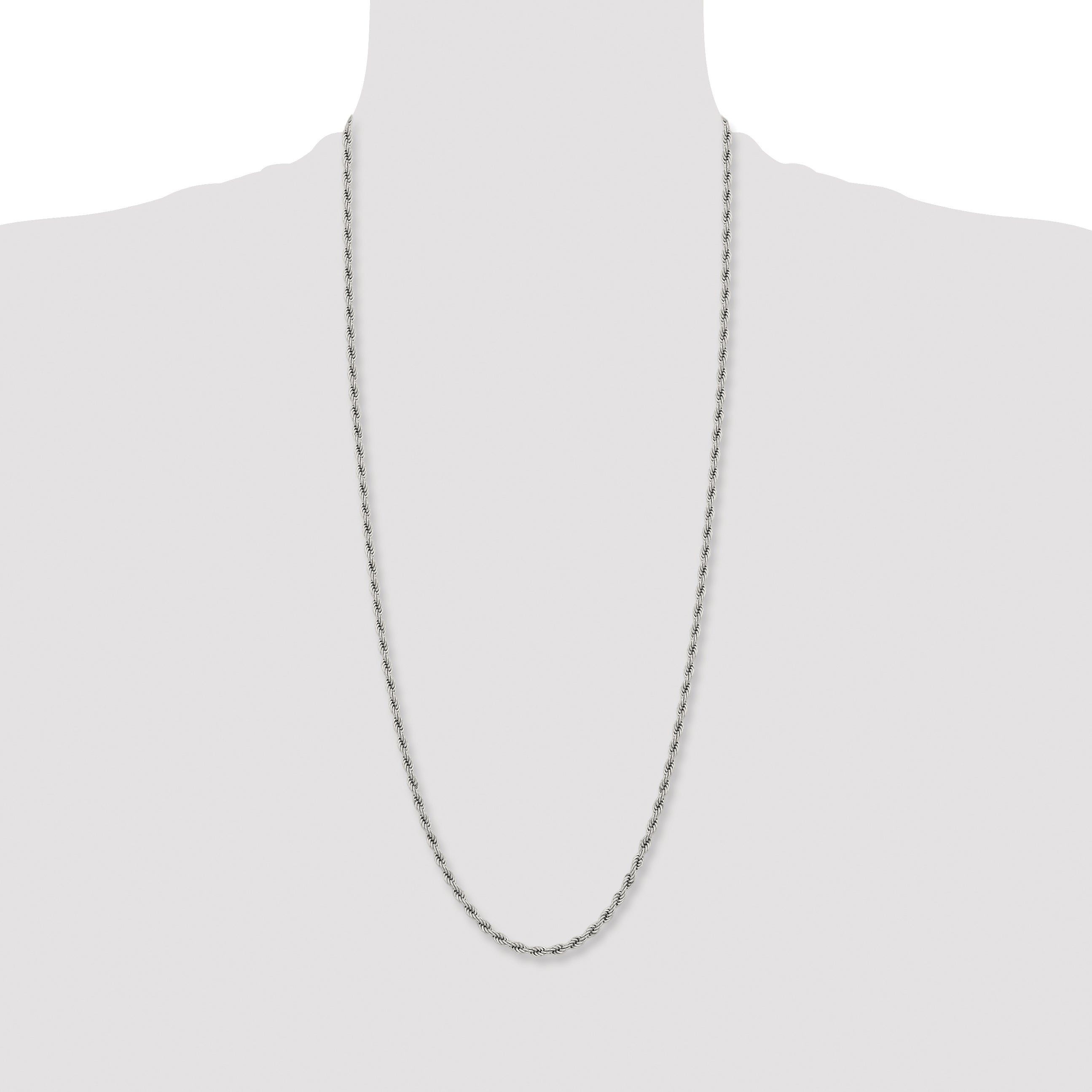 Stainless Steel Chisel Polished 4mm 30 Inch Rope Chain Necklace