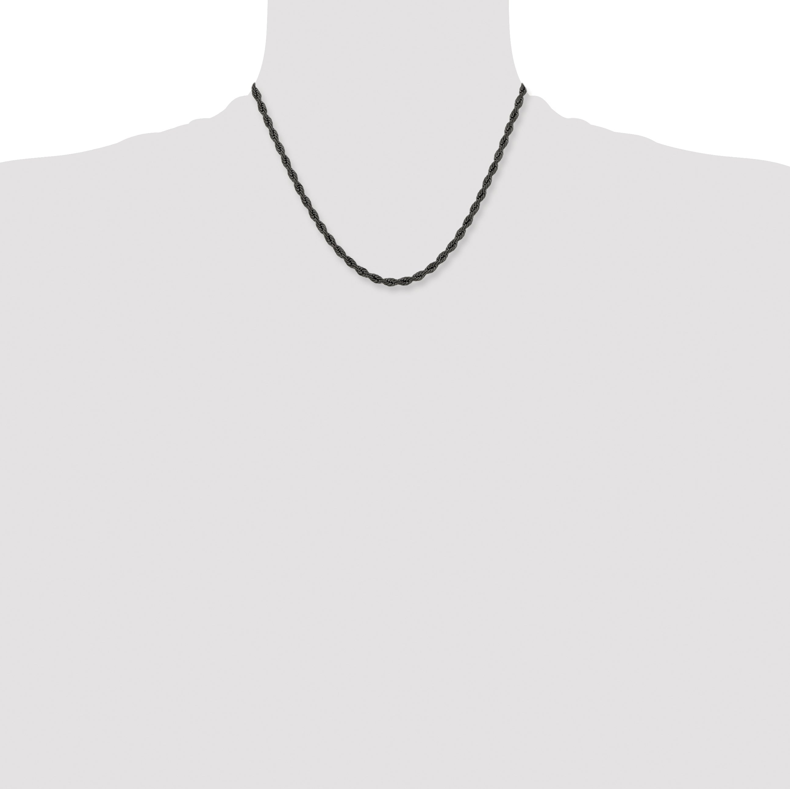 Stainless Steel Chisel Polished Black Ip-Plated 4mm 18 Inch Rope Chain Necklace