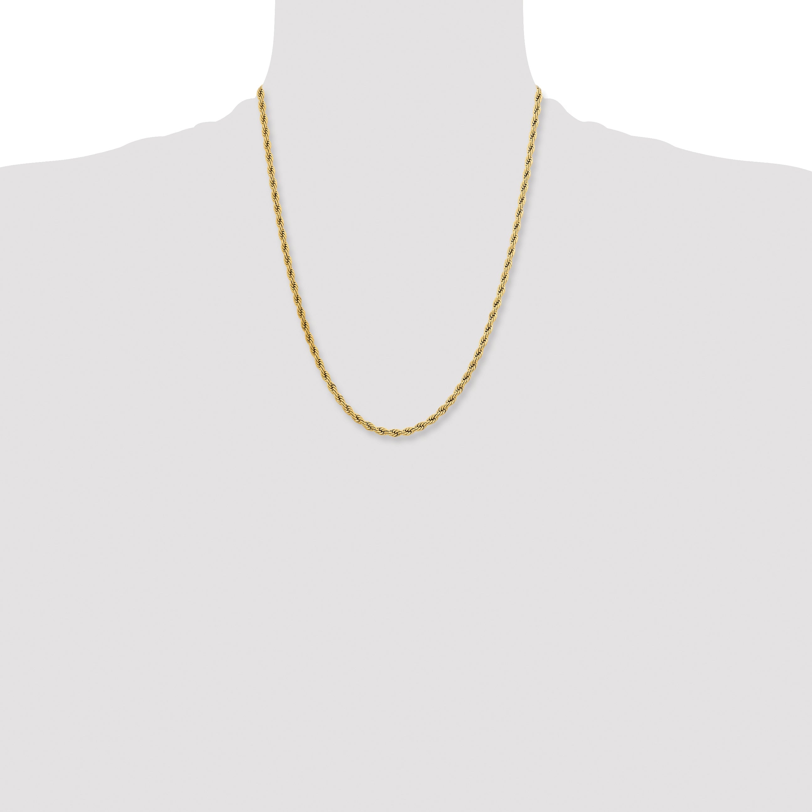 Stainless Steel Chisel Polished Yellow Ip-Plated 4mm 22 Inch Rope Chain Necklace