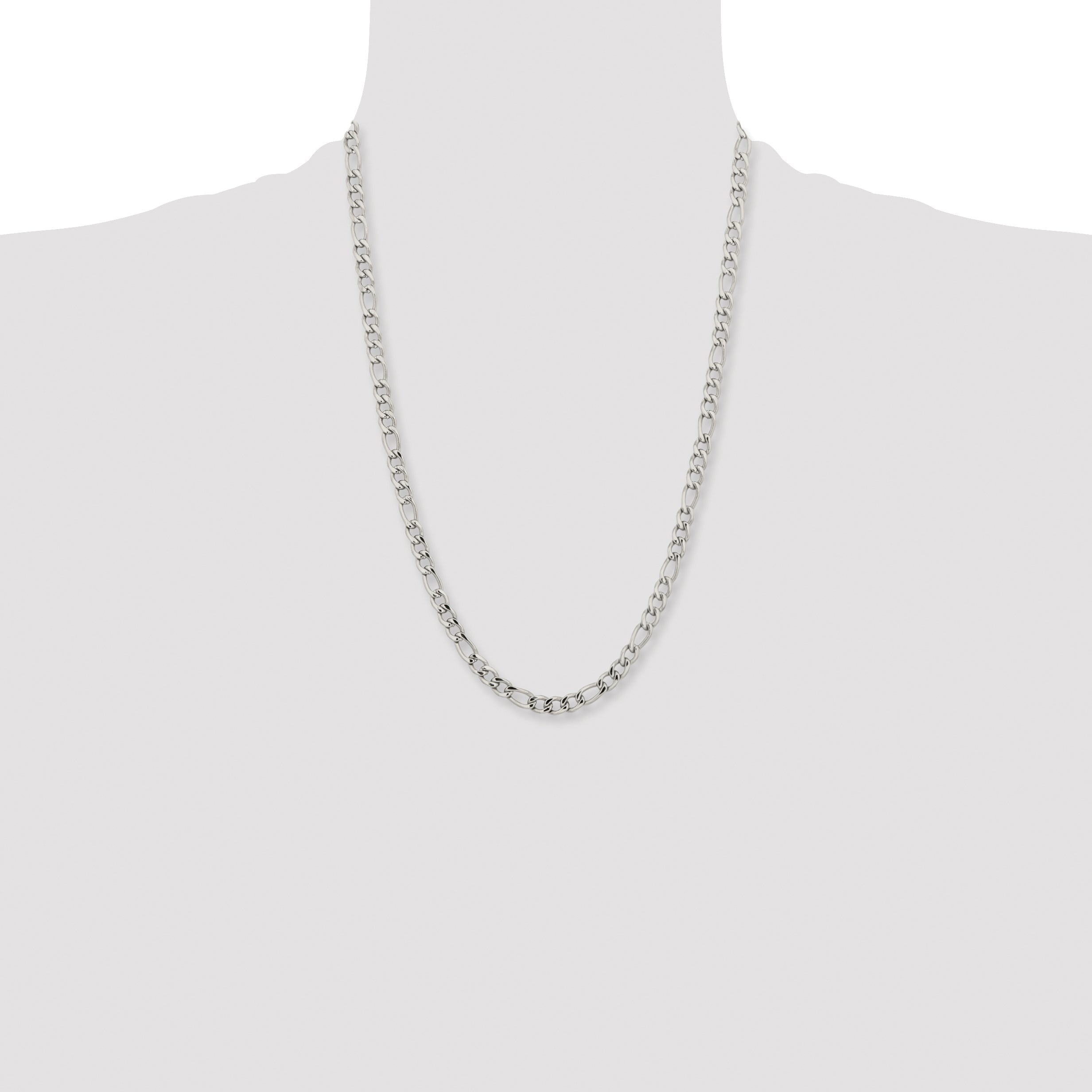 Stainless Steel Chisel Polished 5.3mm 24 Inch Figaro Chain Necklace