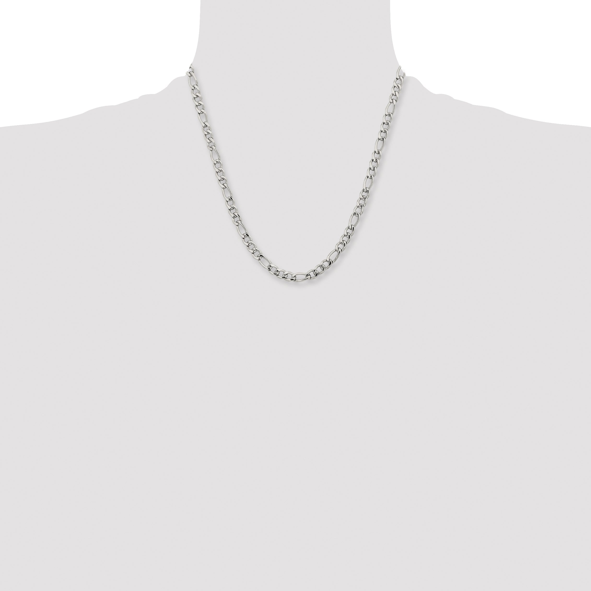 Stainless Steel Chisel Polished 6.3mm 20 Inch Figaro Chain Necklace