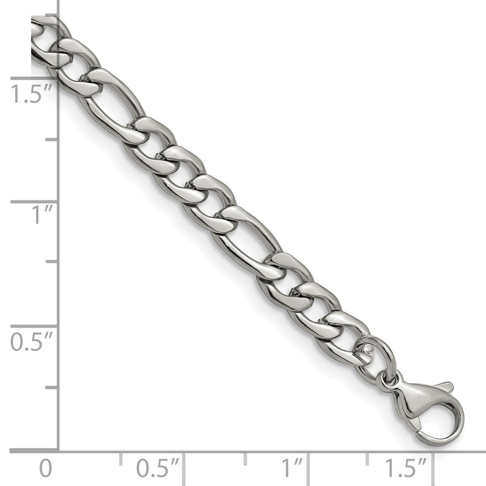 Stainless Steel Chisel Polished 6.3mm 8 Inch Figaro Chain Bracelet