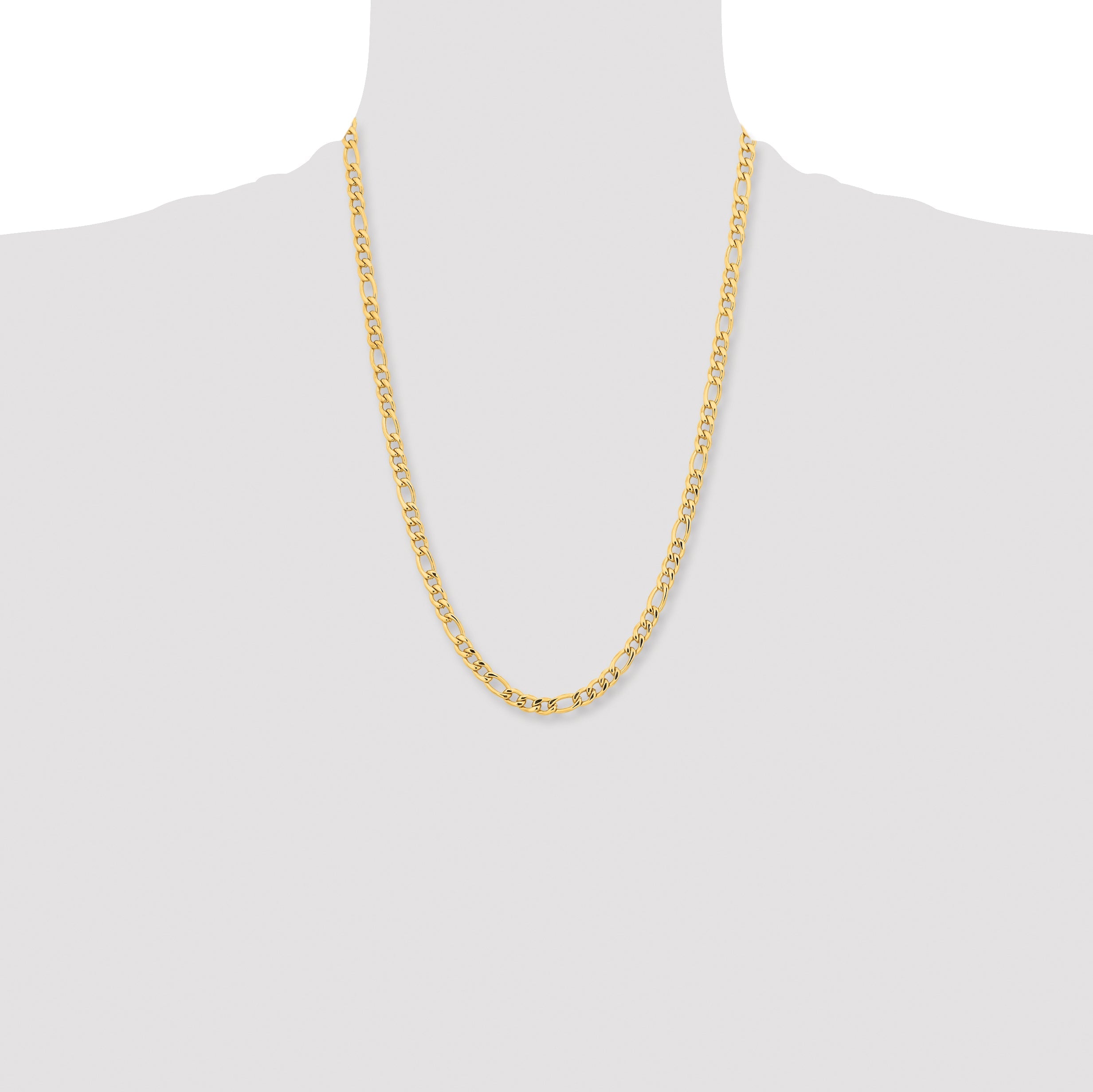 Stainless Steel Chisel Polished Yellow Ip-Plated 6.3mm 24 Inch Figaro Chain Necklace