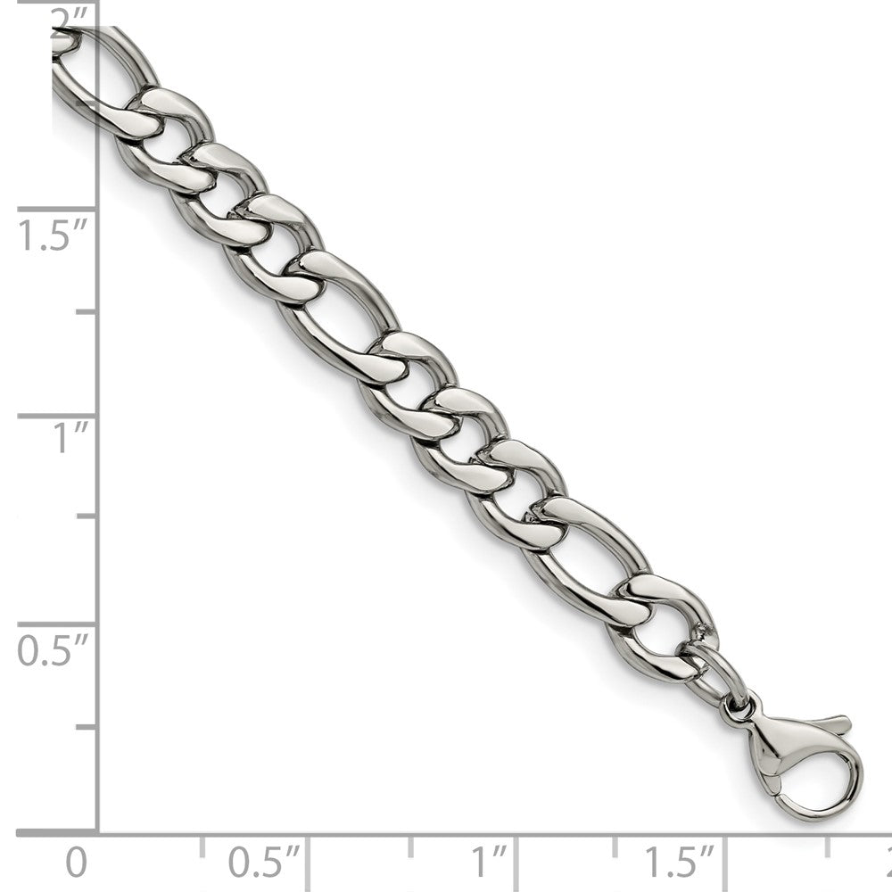 Stainless Steel Chisel Polished 6.75mm 8 Inch Figaro Chain Bracelet