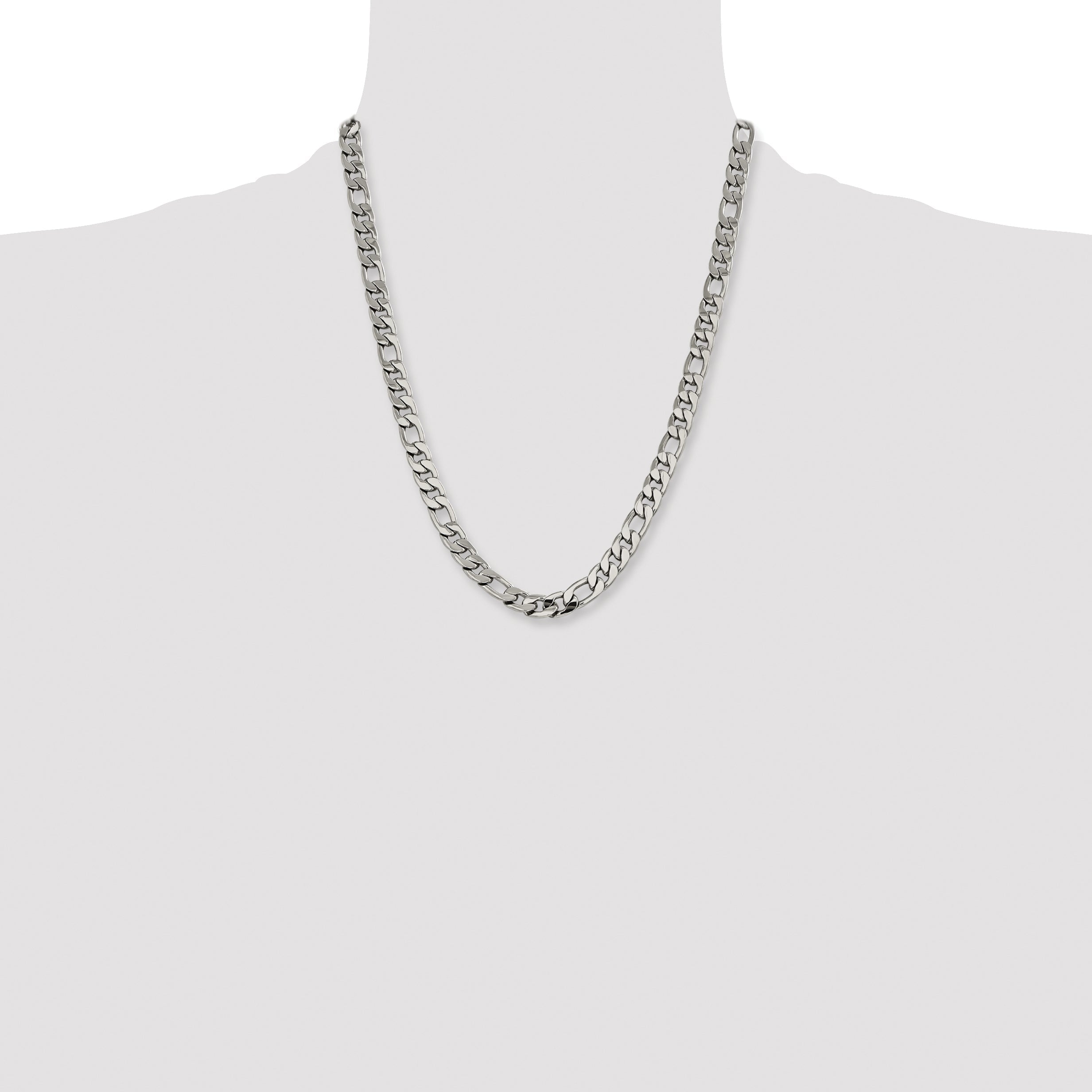 Stainless Steel Chisel Polished 8.75mm 22 Inch Figaro Chain Necklace