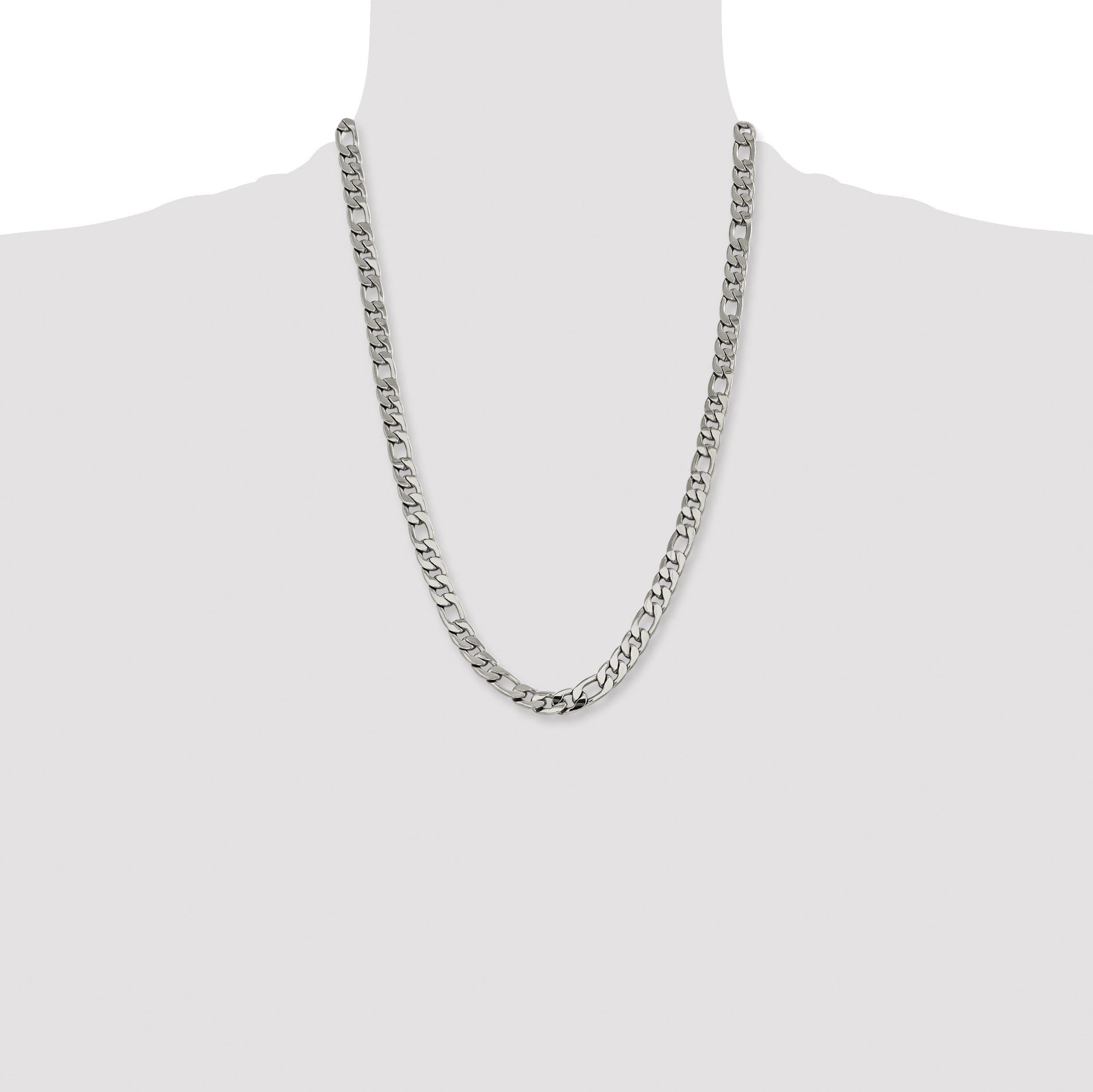 Stainless Steel Chisel Polished 8.75mm 24 Inch Figaro Chain Necklace