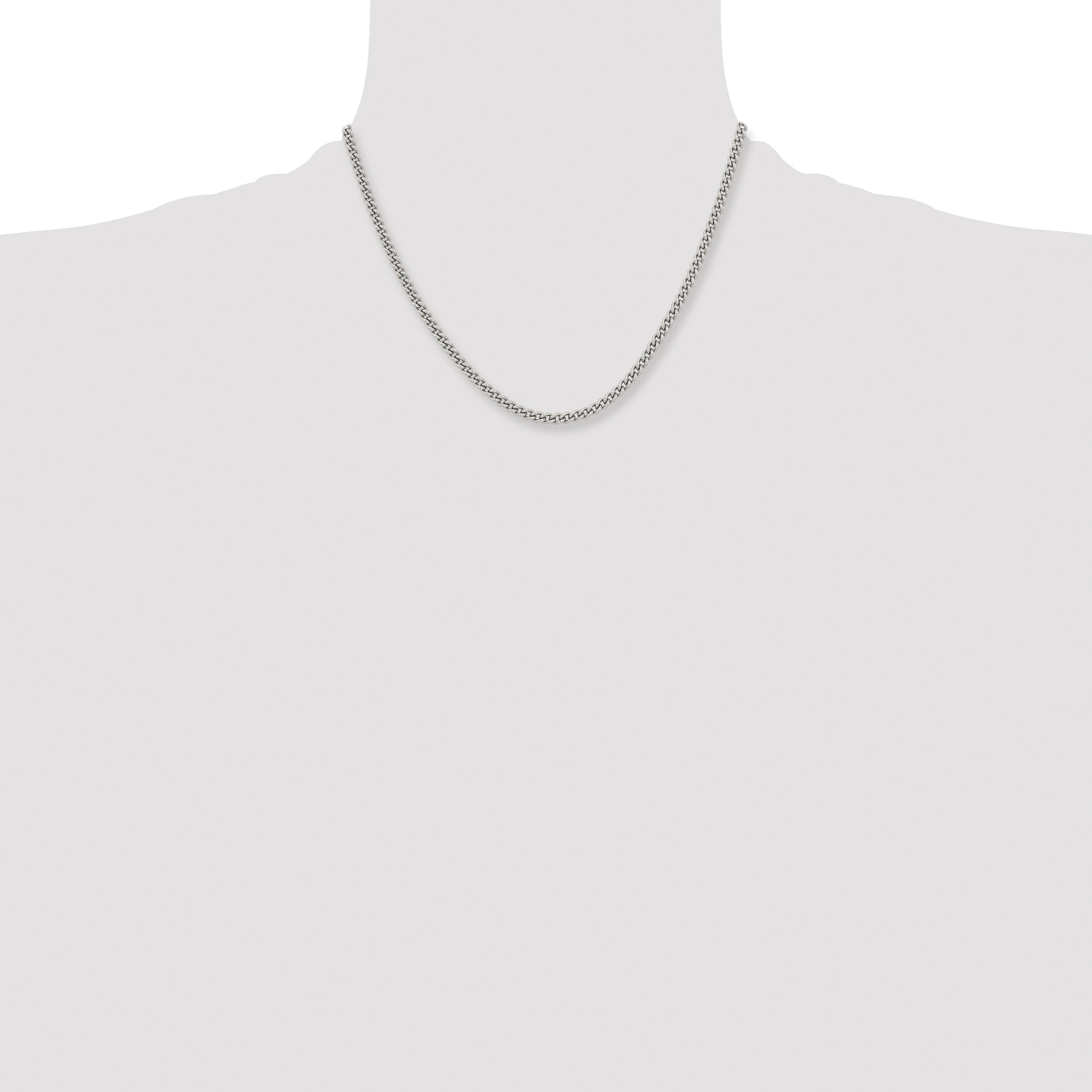 Stainless Steel Chisel Polished 4mm 18 Inch Round Curb Chain Necklace