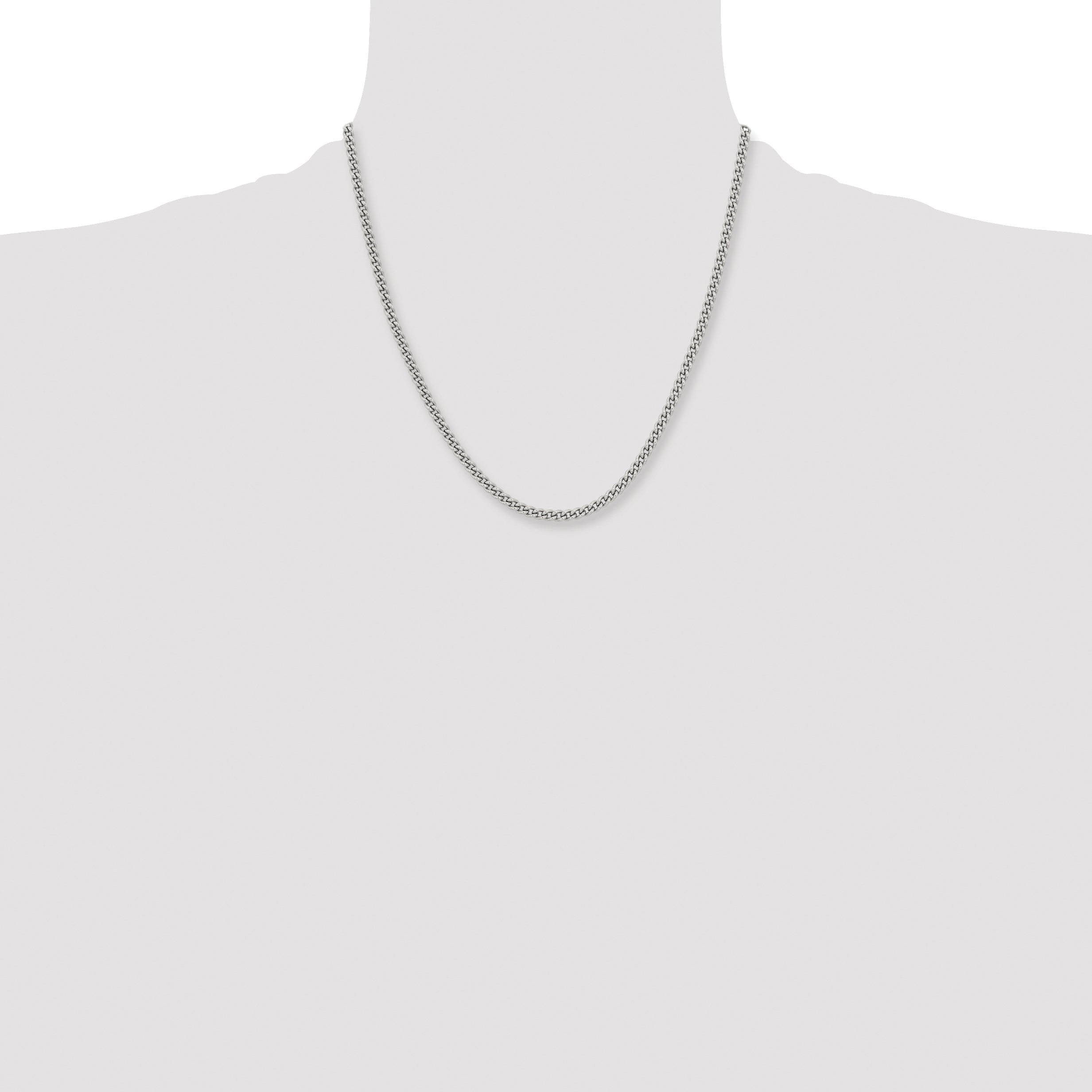 Stainless Steel Chisel Polished 4mm 20 Inch Round Curb Chain Necklace