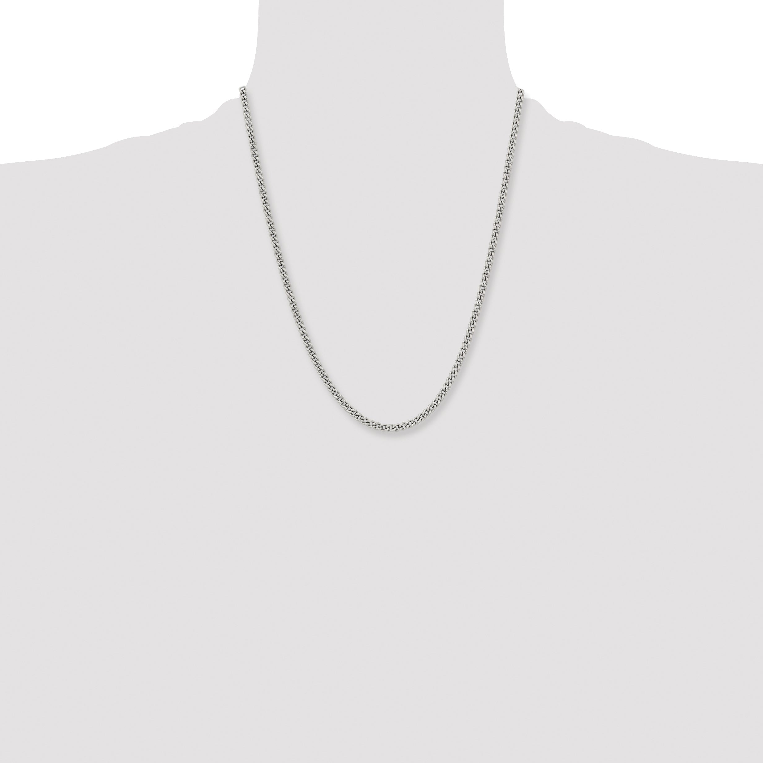 Stainless Steel Chisel Polished 4mm 22 Inch Round Curb Chain Necklace