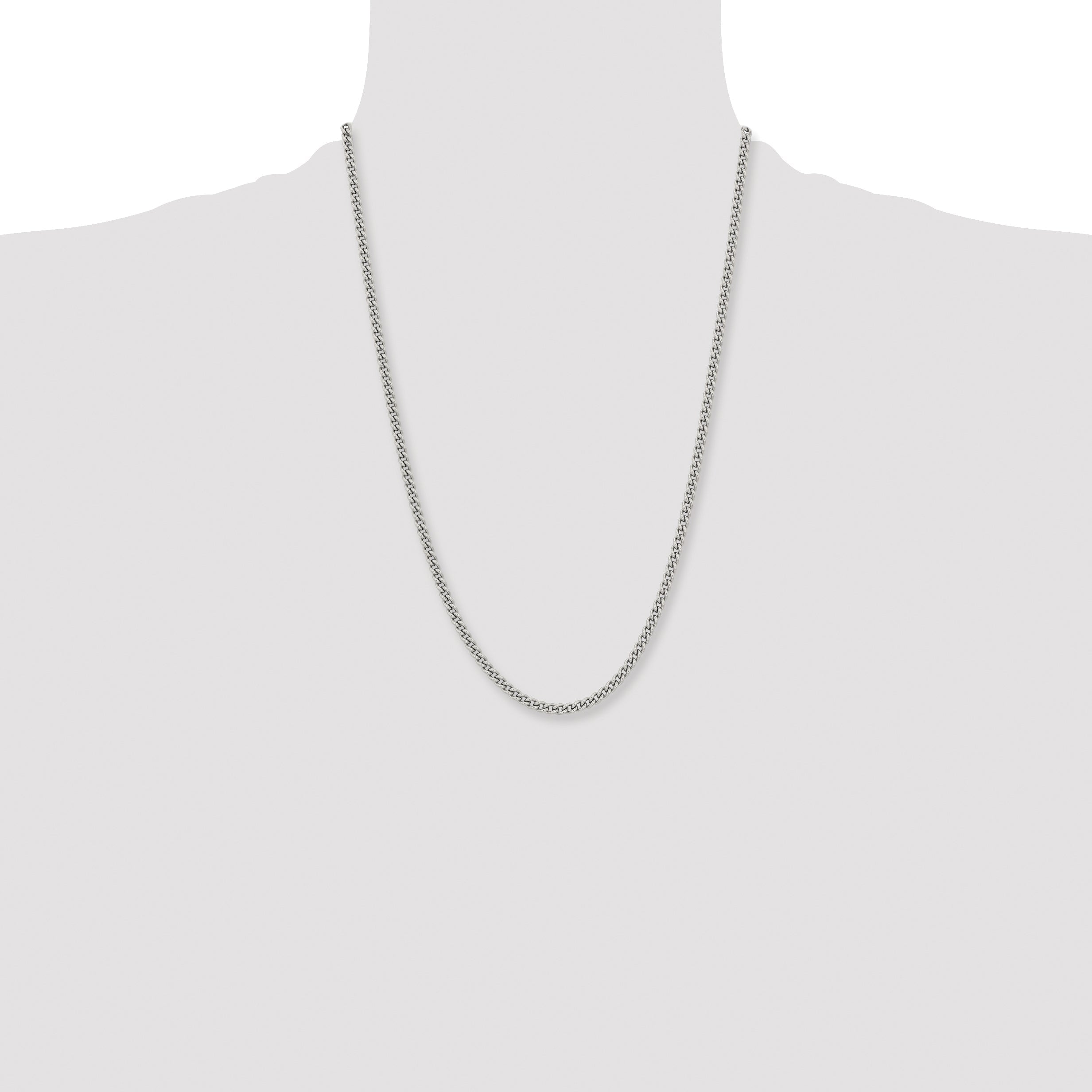 Stainless Steel Chisel Polished 4mm 24 Inch Round Curb Chain Necklace