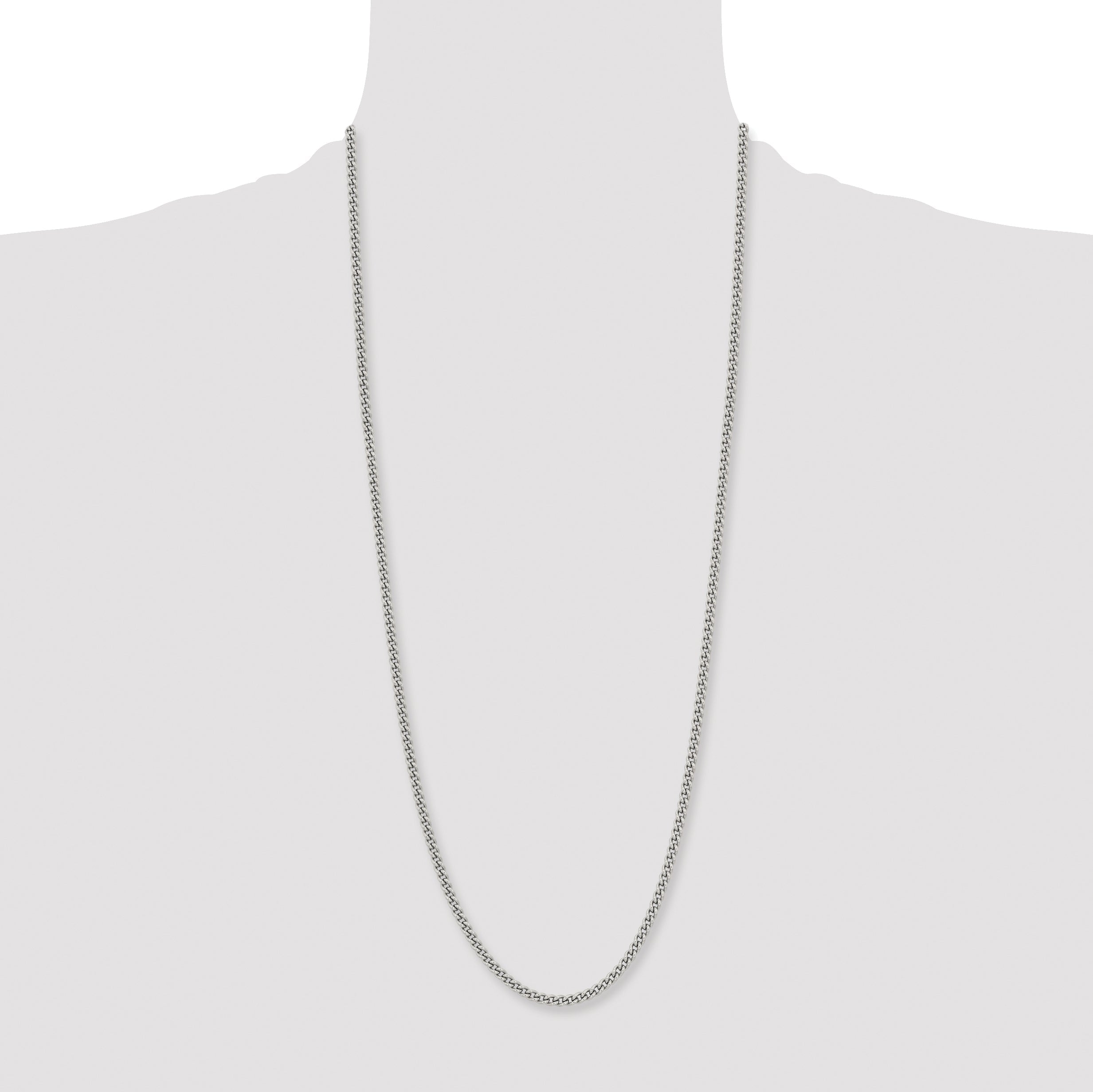 Stainless Steel Chisel Polished 4mm 30 Inch Round Curb Chain Necklace