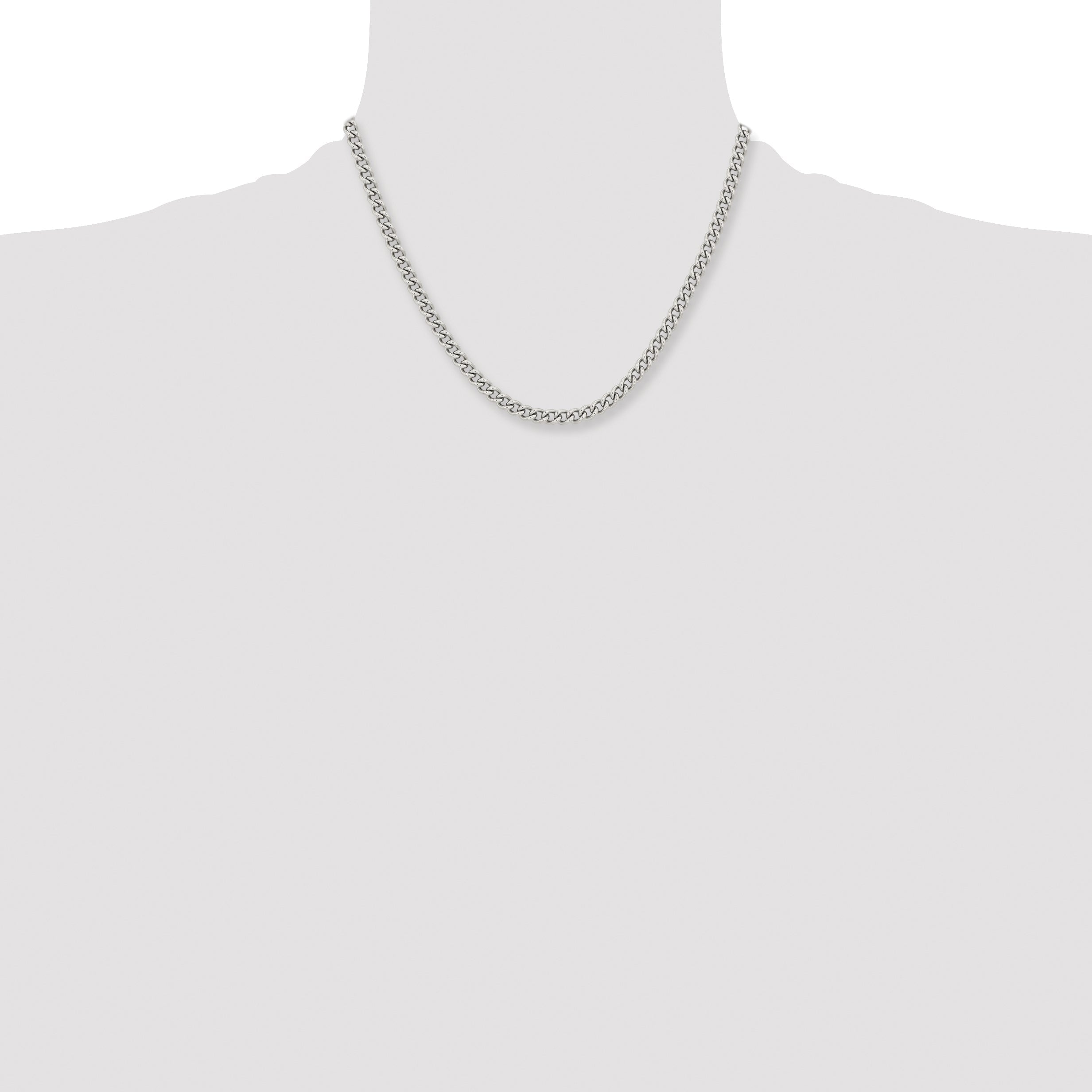 Stainless Steel Chisel Polished 5.3mm 18 Inch Round Curb Chain Necklace