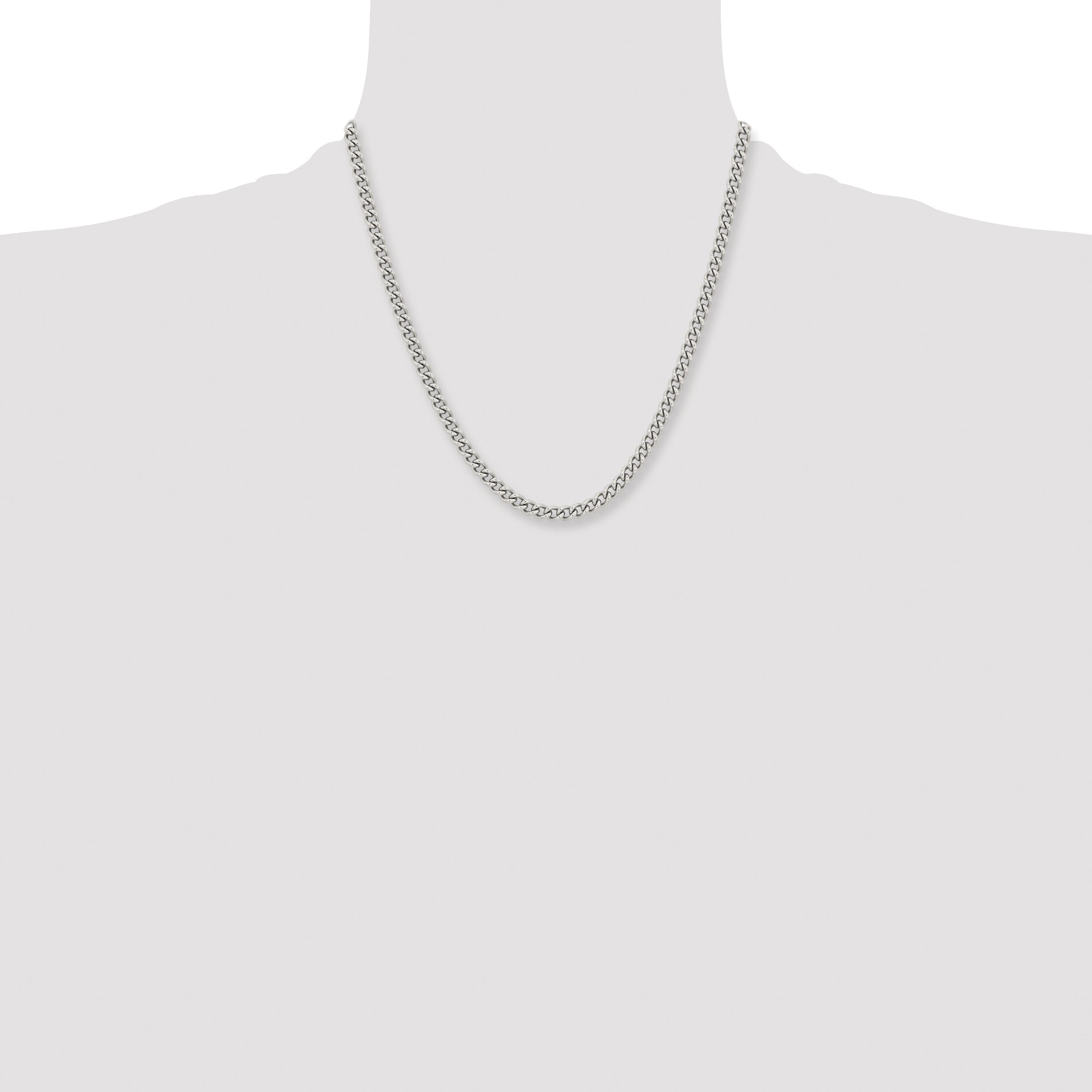 Stainless Steel Chisel Polished 5.3mm 20 Inch Round Curb Chain Necklace