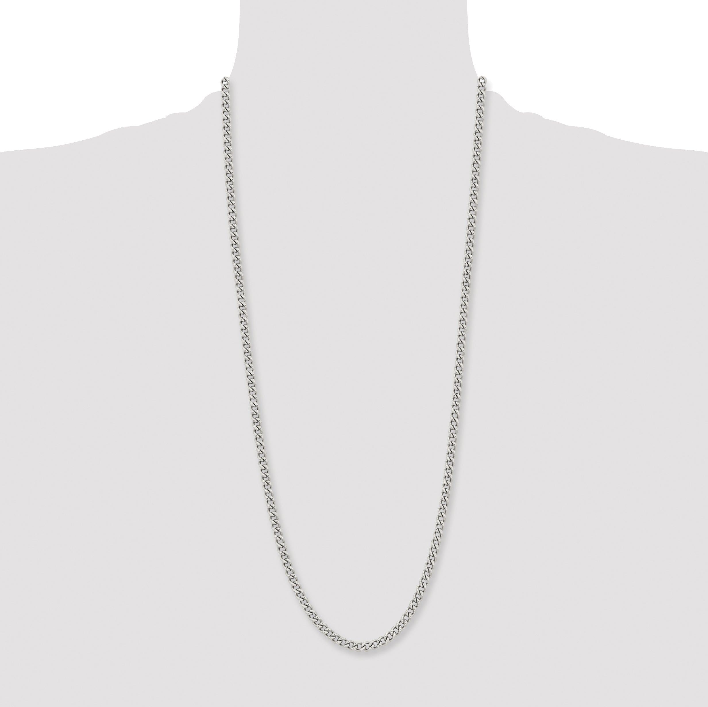 Stainless Steel Chisel Polished 5.3mm 30 Inch Round Curb Chain Necklace