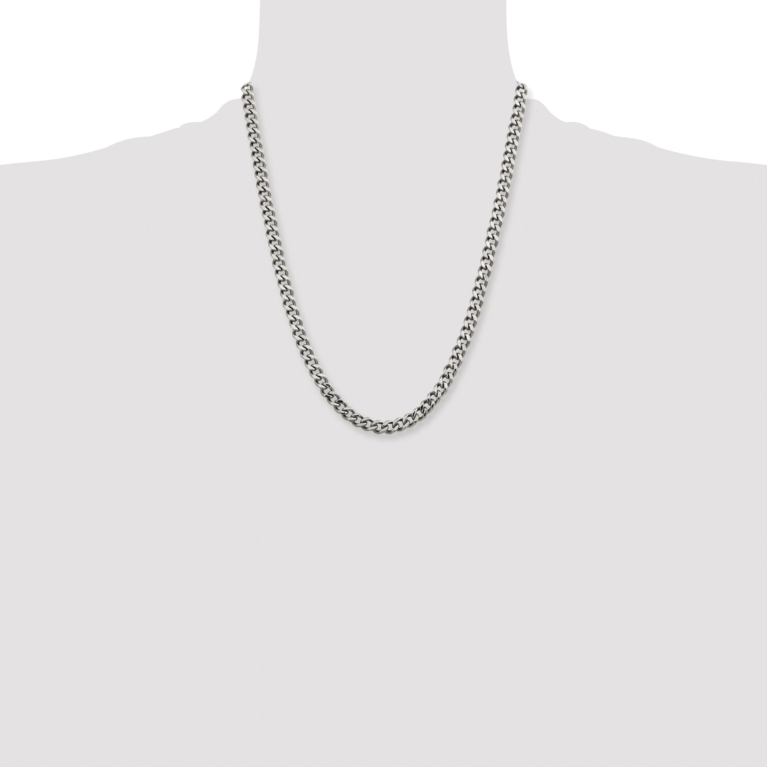 Stainless Steel Chisel Polished 6.75mm 22 Inch Curb Chain Necklace