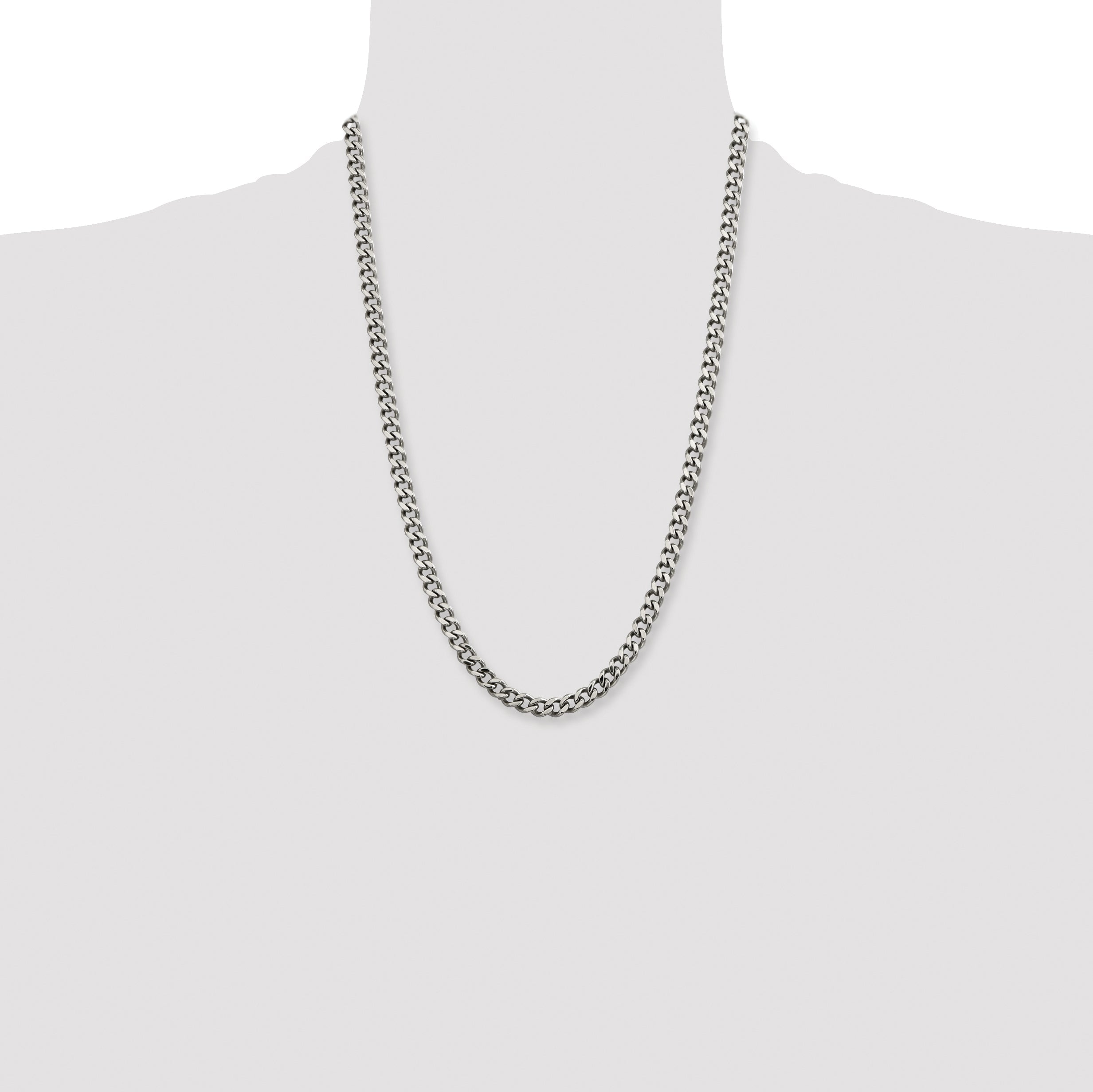 Stainless Steel Chisel Polished 6.75mm 24 Inch Curb Chain Necklace