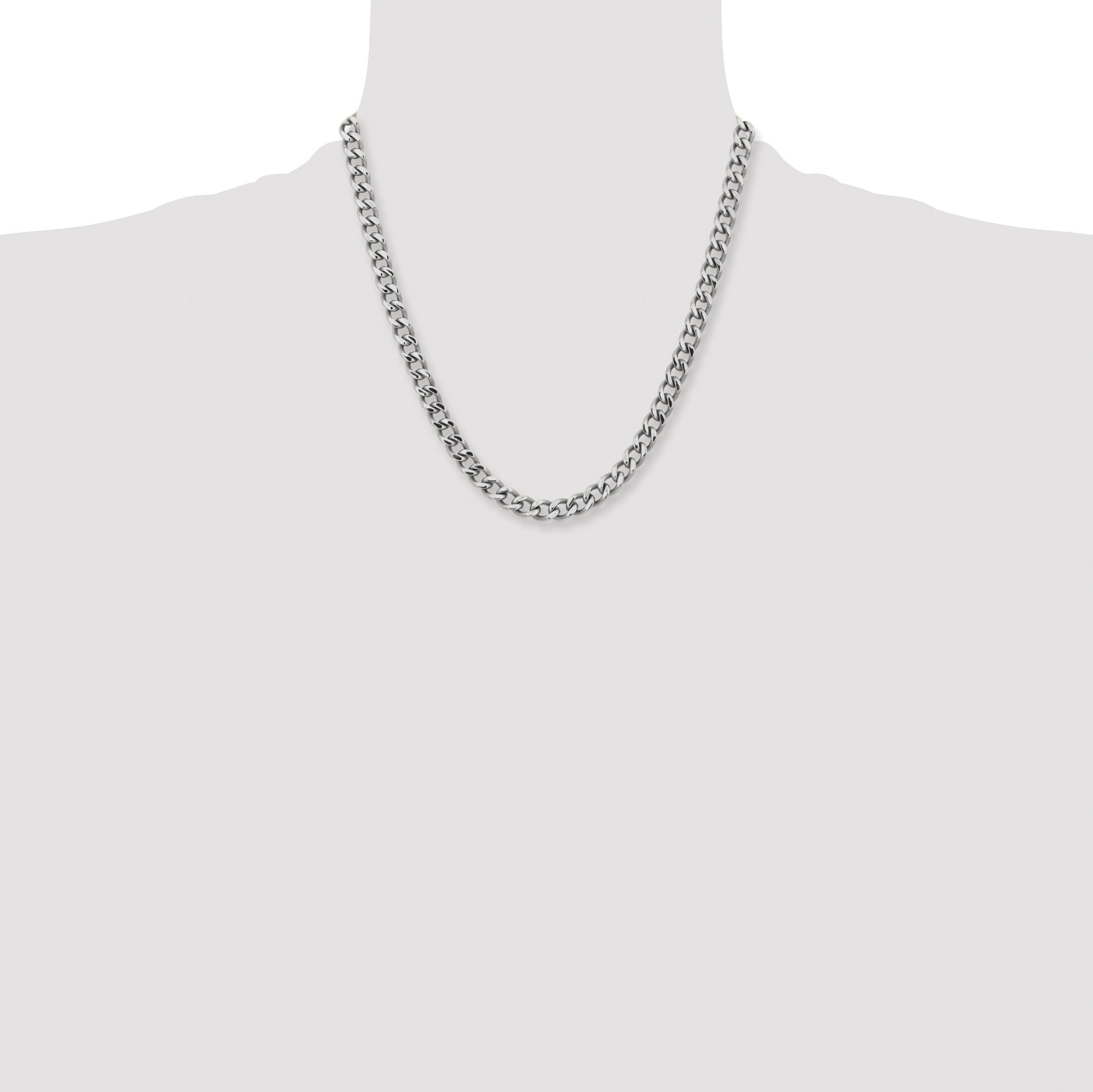 Stainless Steel Chisel Polished 7.5mm 20 Inch Curb Chain Necklace