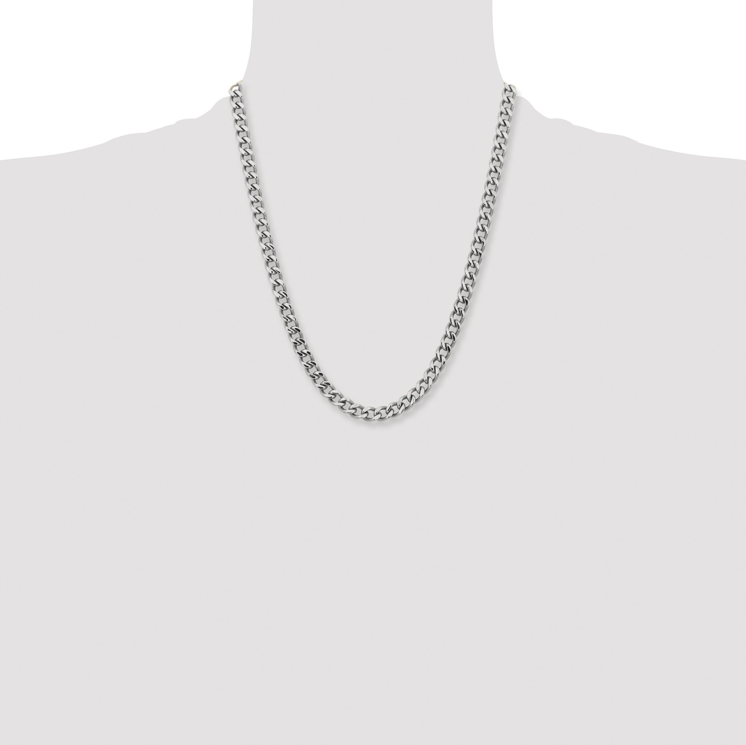 Stainless Steel Chisel Polished 7.5mm 22 Inch Curb Chain Necklace
