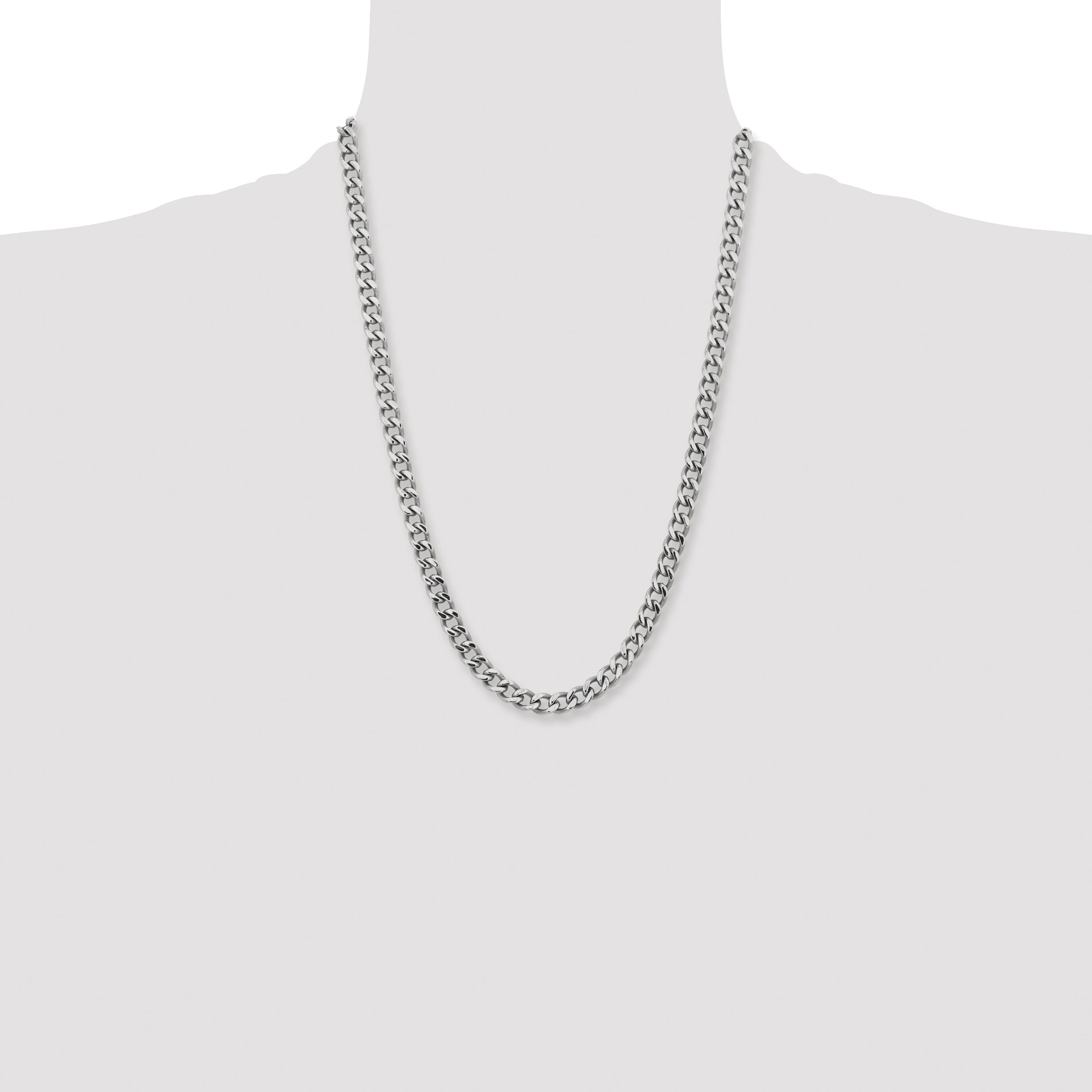 Stainless Steel Chisel Polished 7.5mm 24 Inch Curb Chain Necklace