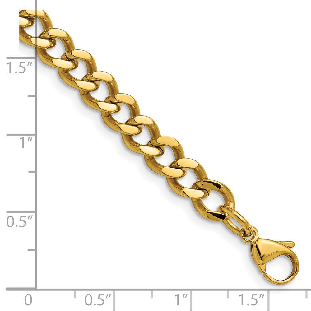 Stainless Steel Chisel Polished Yellow Ip-Plated 7.5mm 8 Inch Curb Chain Bracelet