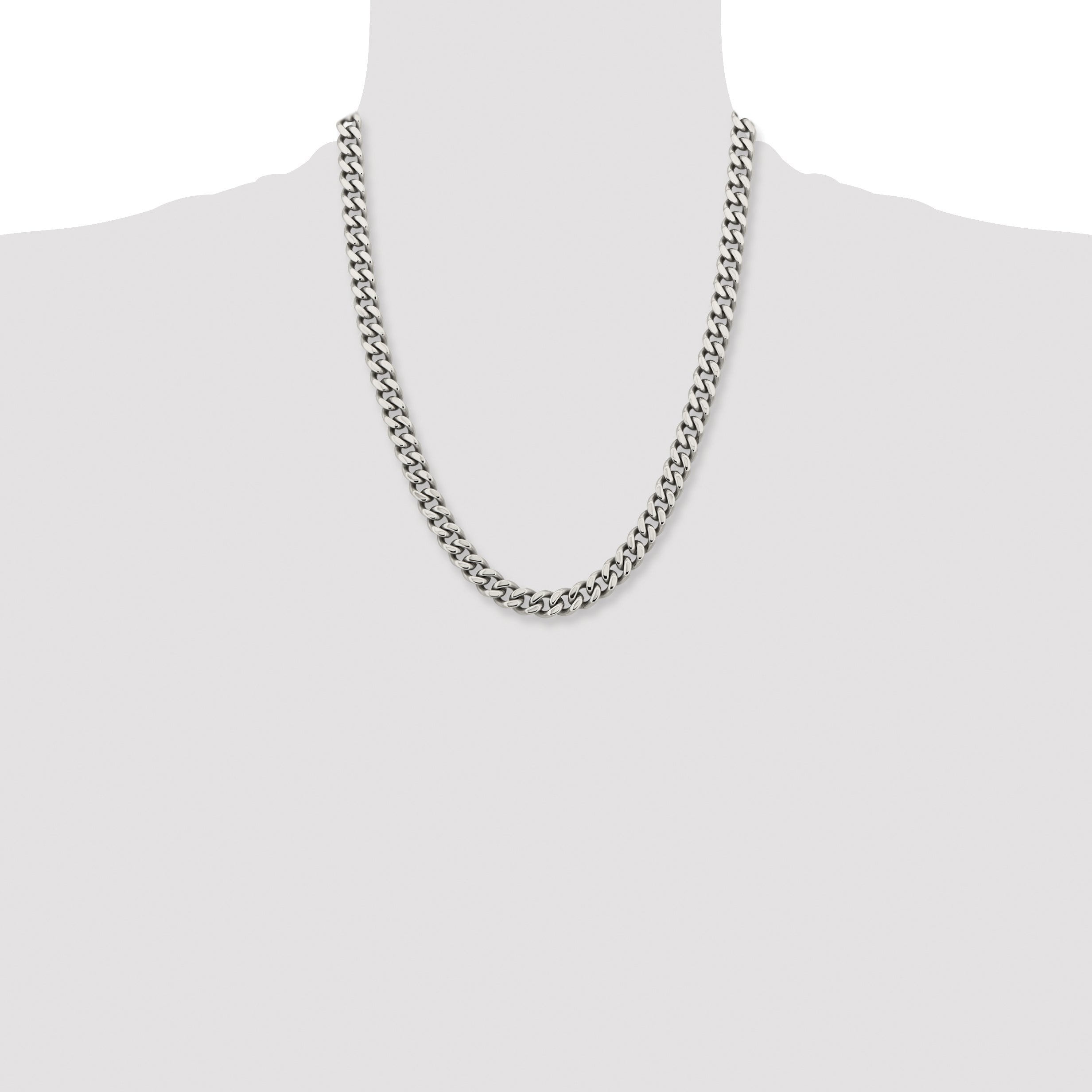Stainless Steel Chisel Polished 9.5mm 22 Inch Curb Chain Necklace