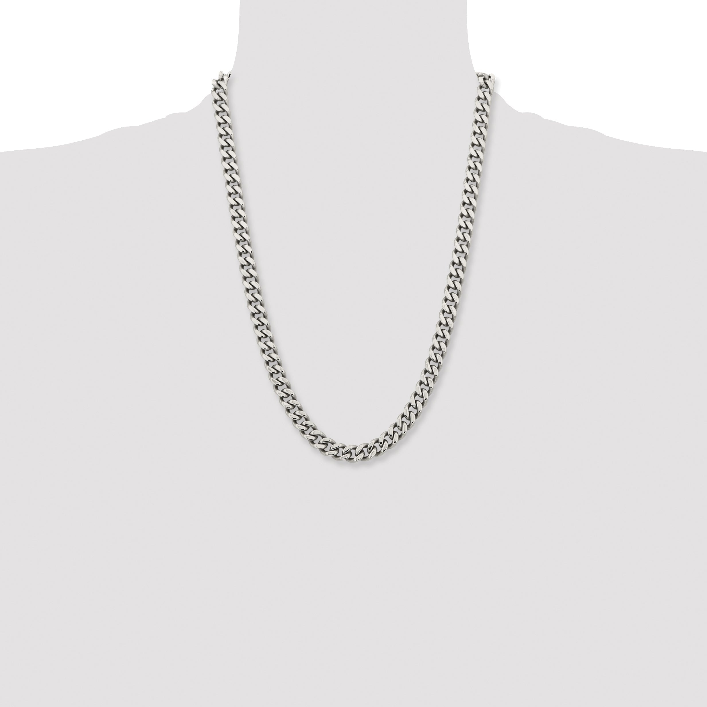 Stainless Steel Chisel Polished 9.5mm 24 Inch Curb Chain Necklace