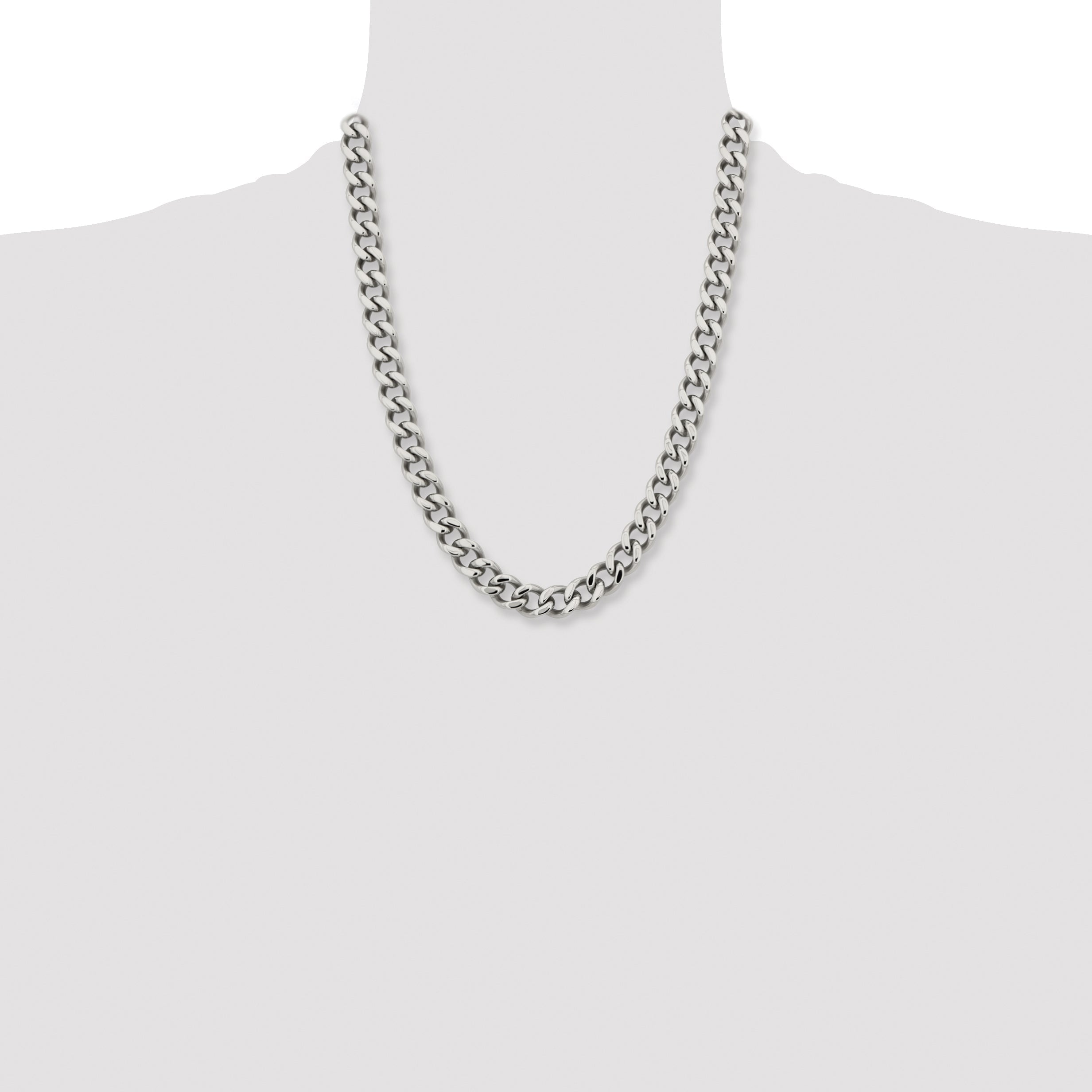 Stainless Steel Chisel Polished 11.5mm 22 Inch Curb Chain Necklace