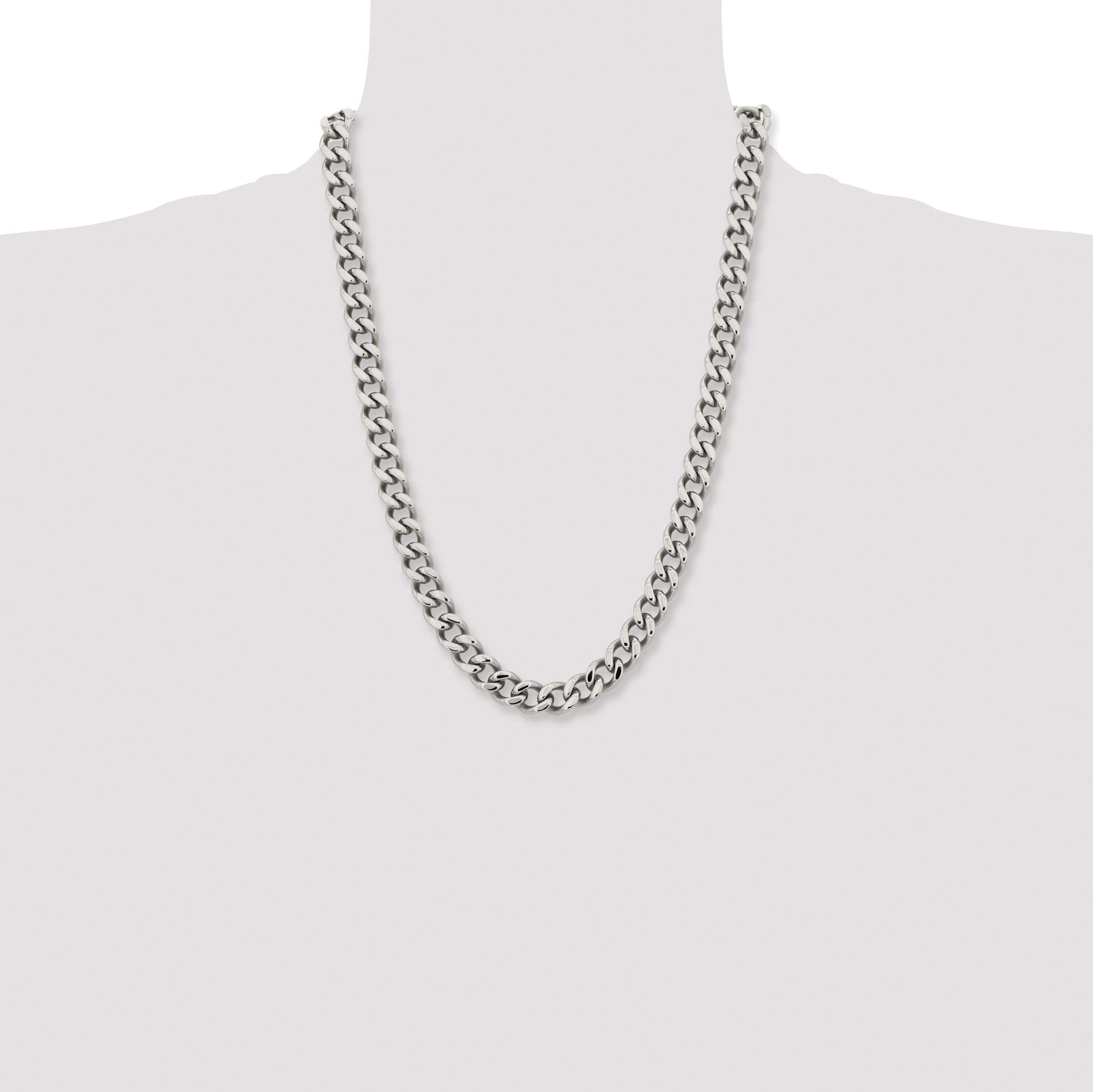 Stainless Steel Chisel Polished 11.5mm 24 Inch Curb Chain Necklace