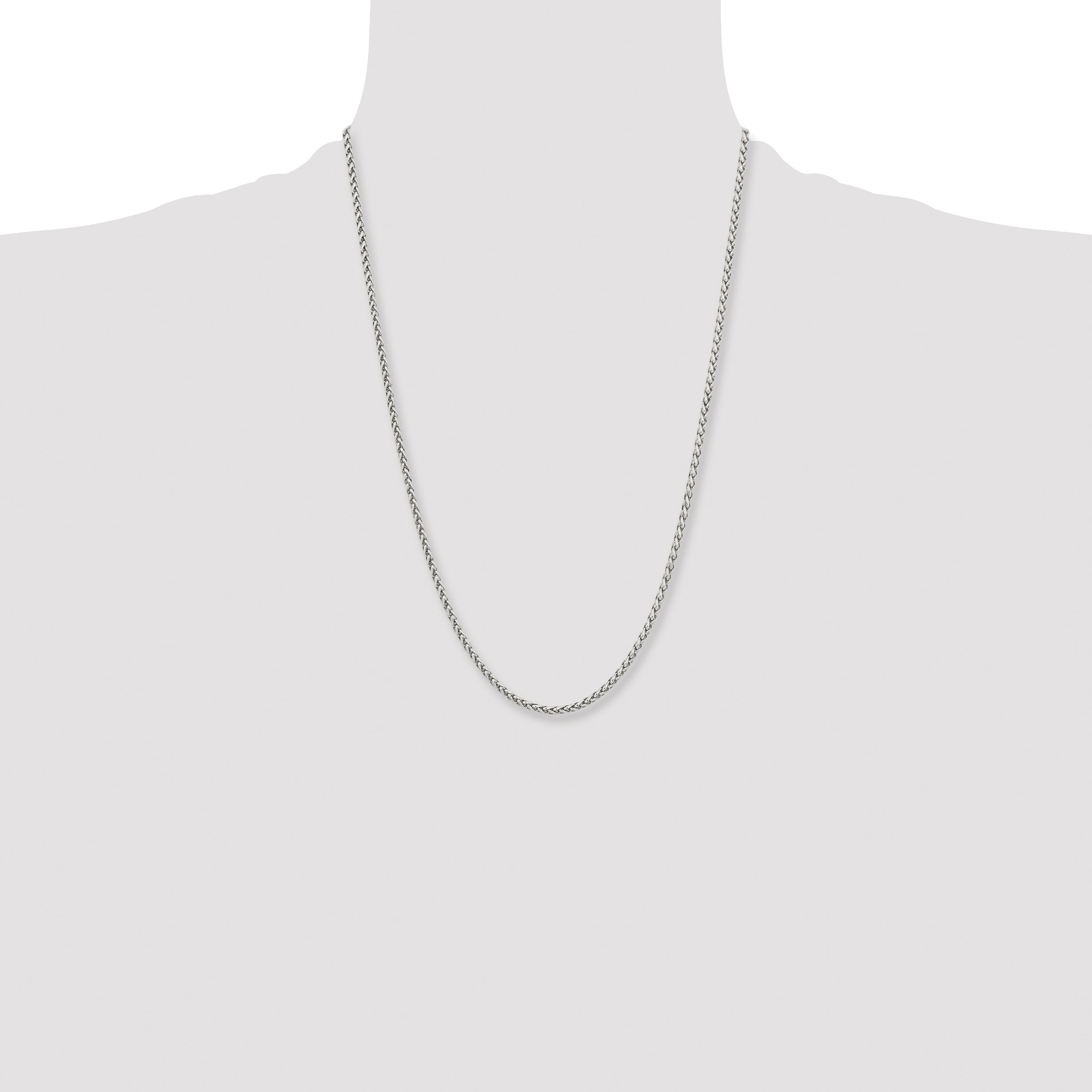 Stainless Steel Chisel Polished 3mm 24 Inch Wheat Chain Necklace