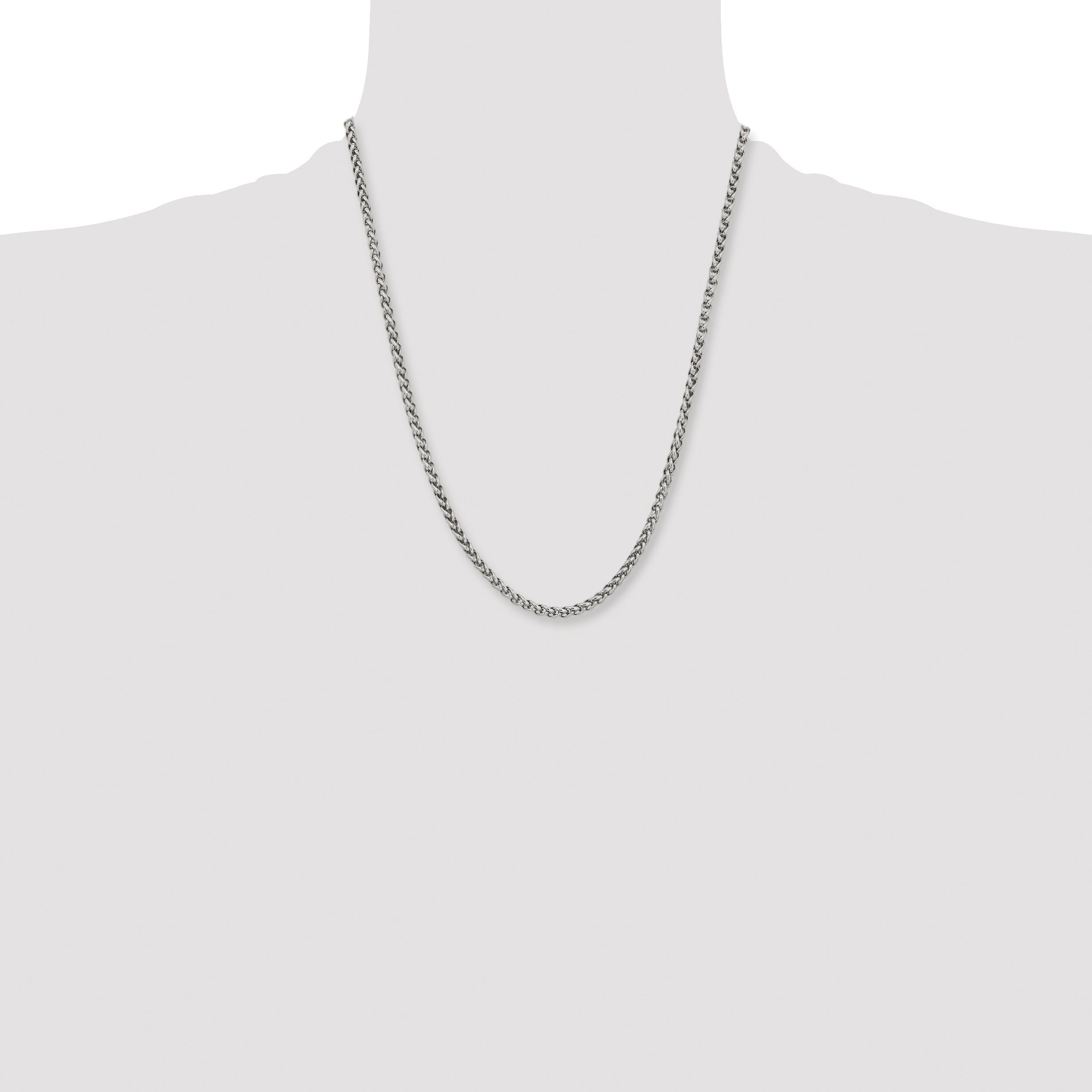 Stainless Steel Chisel Polished 4mm 22 Inch Wheat Chain Necklace