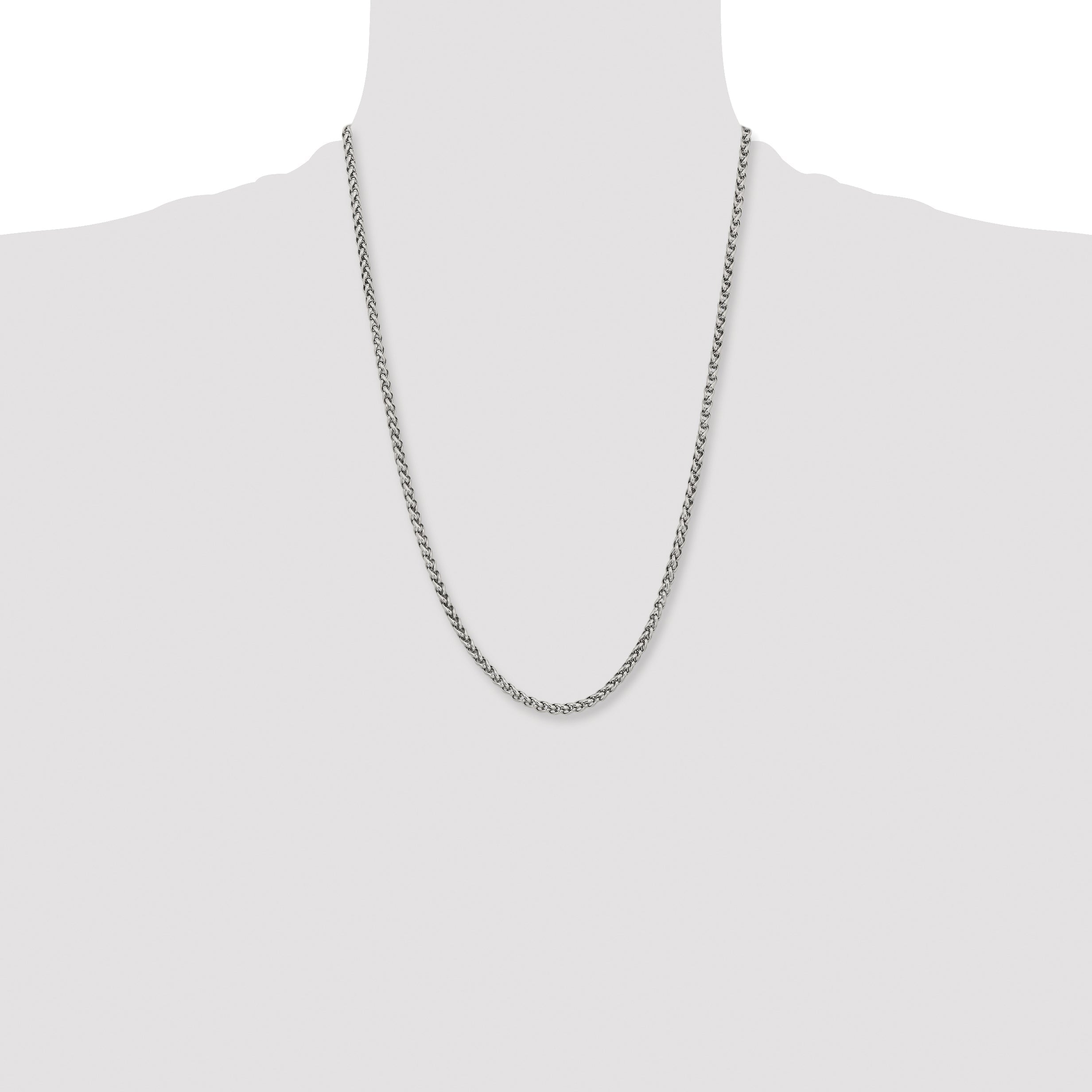 Stainless Steel Chisel Polished 4mm 24 Inch Wheat Chain Necklace