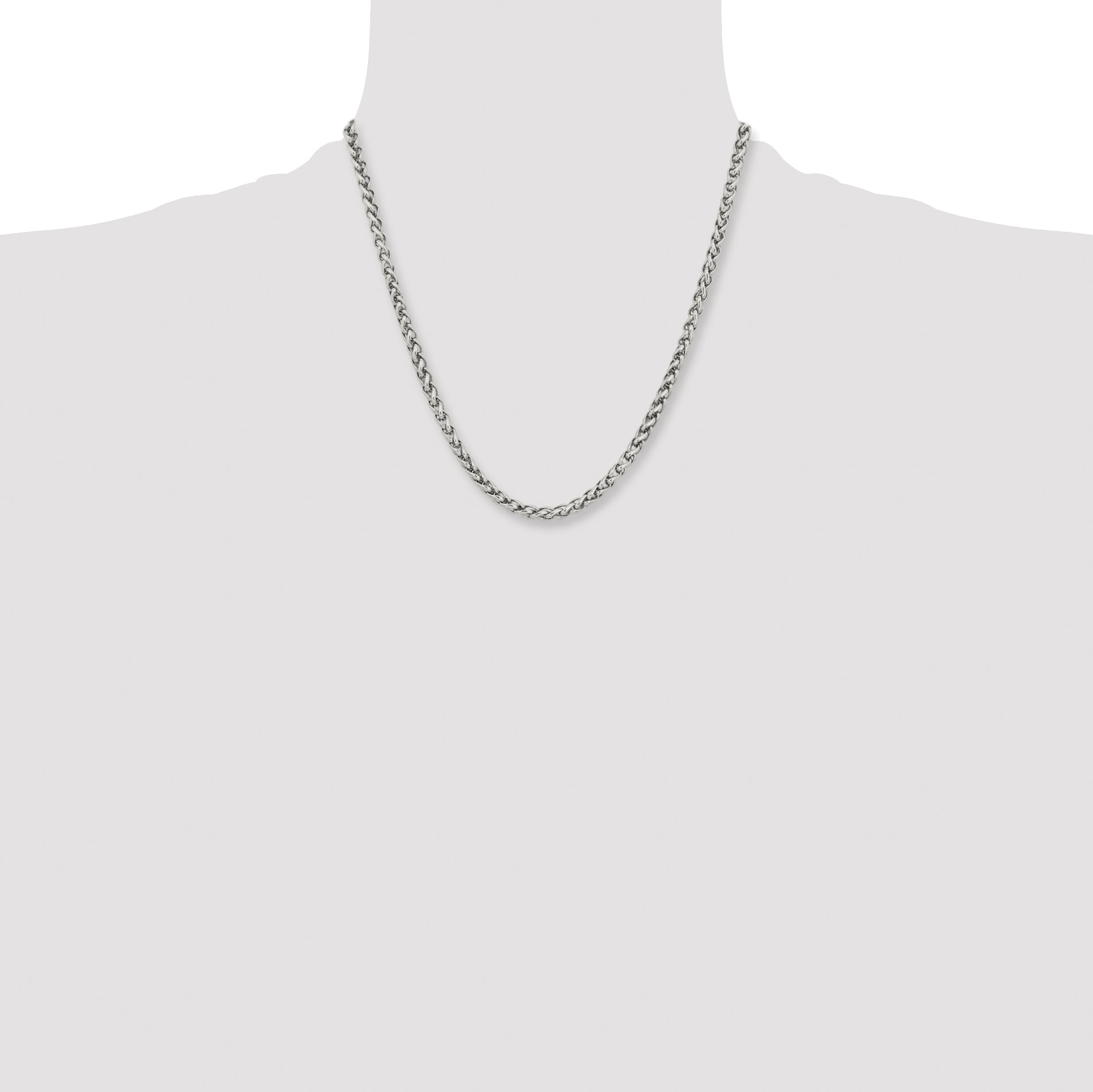 Stainless Steel Chisel Polished 5mm 20 Inch Wheat Chain Necklace