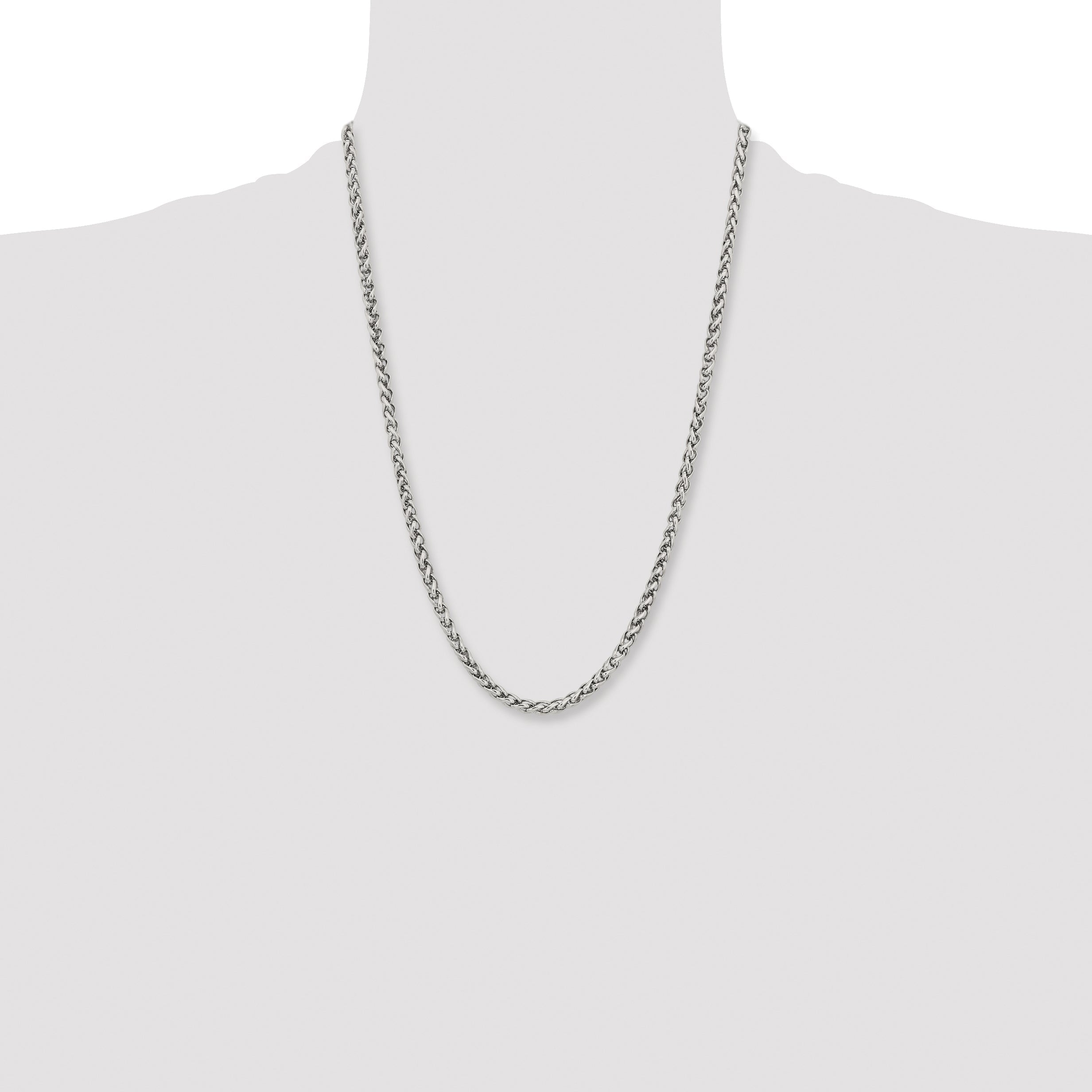 Stainless Steel Chisel Polished 5mm 24 Inch Wheat Chain Necklace