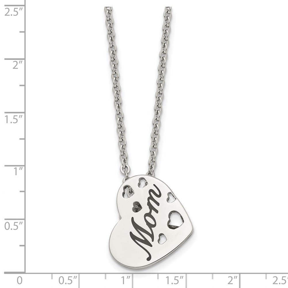 Stainless Steel Chisel Polished Enameled Mom Heart Pendant On A 20 Inch Cable Chain Necklace