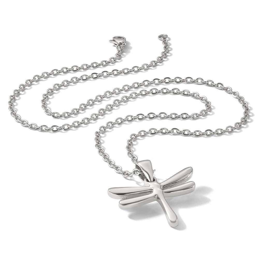 Stainless Steel Chisel Polished Dragonfly Pendant On A 20 Inch Cable Chain Necklace