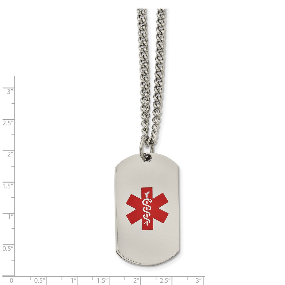 Stainless Steel Polished Red Enamel Medical 30In Necklace