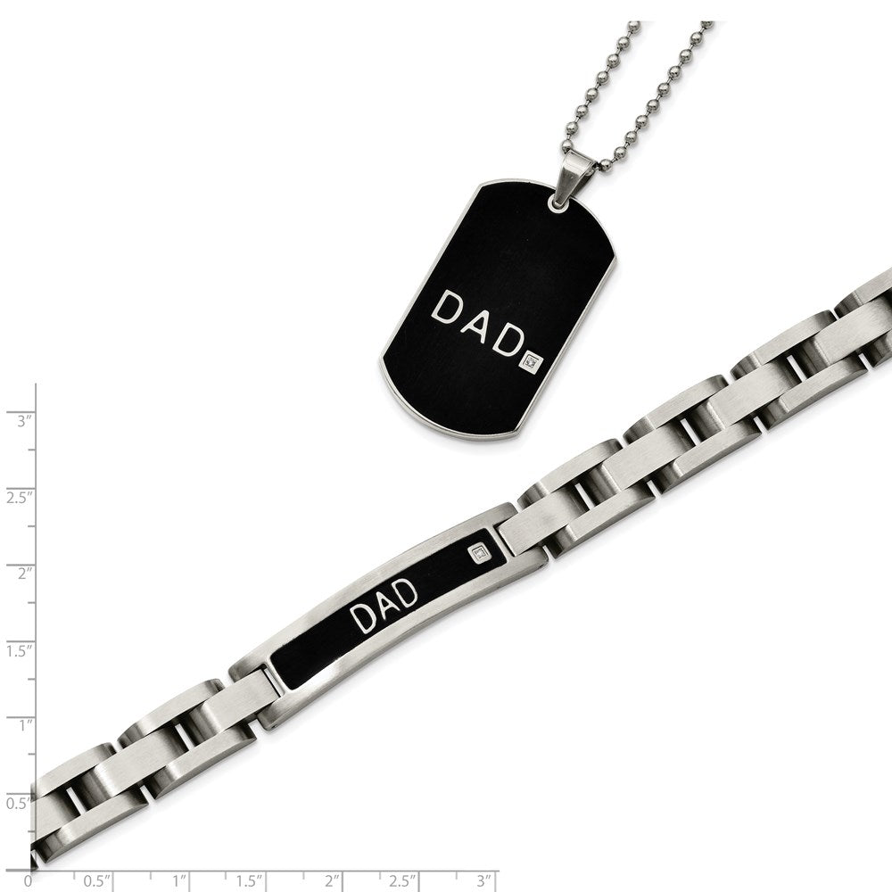 Stainless Steel Chisel Brushed Black Ip-Plated With Cz Dad 8.75 Inch Bracelet And 24 Necklace Set