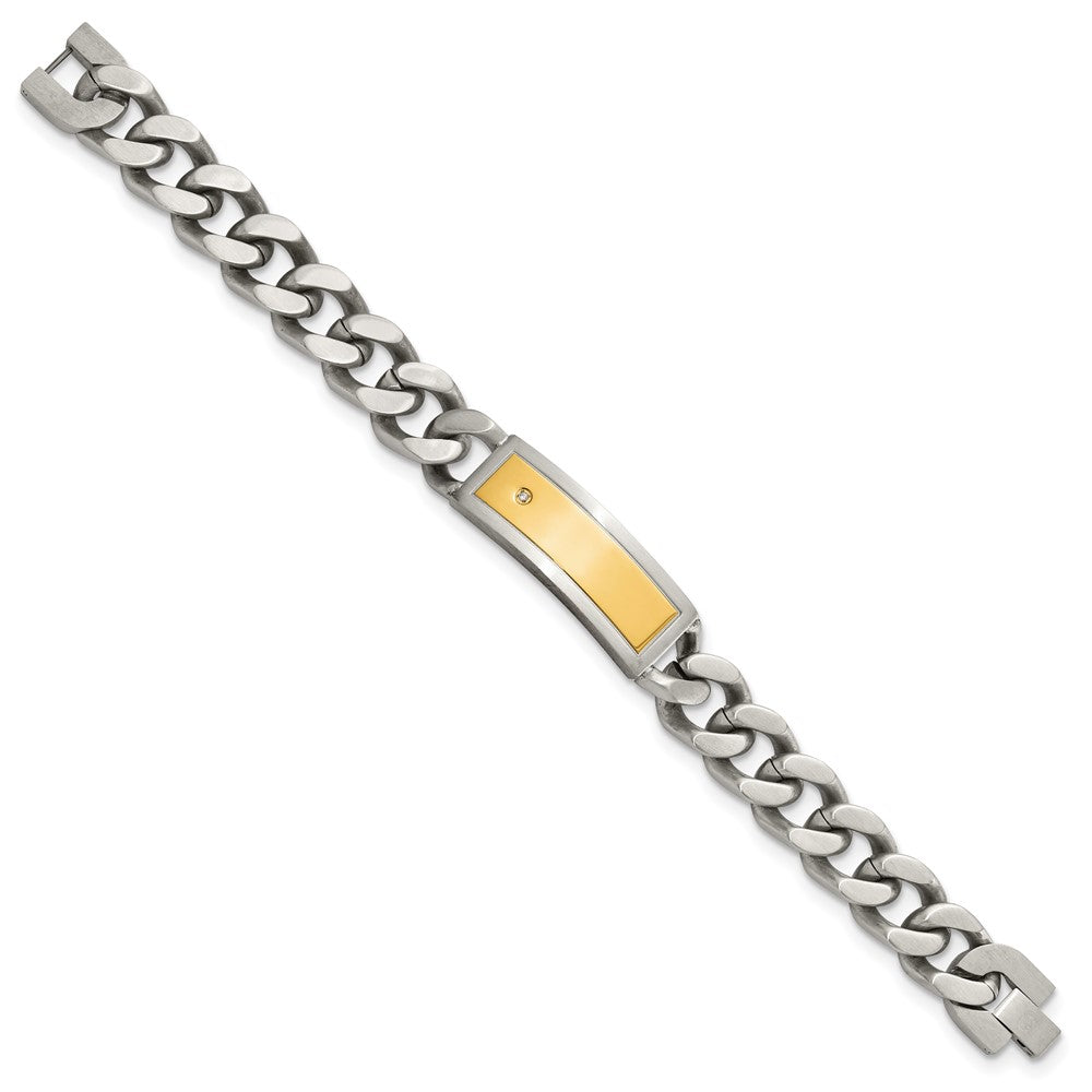 Stainless Steel Chisel Polished And Matte Yellow Ip-Plated With Cz 24 Inchnecklace 8.5 Inch Bracelet Set