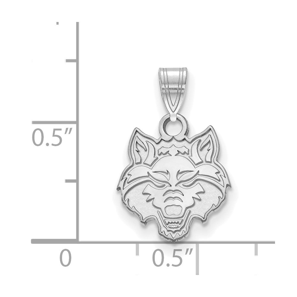 14K White Gold Logoart Arkansas State University Wolf Small Pendant