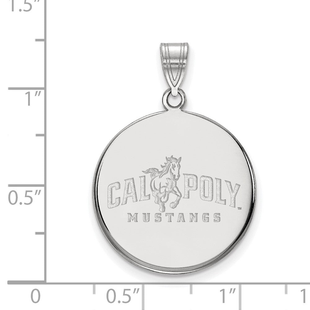Sterling Silver Rhodium Plated Logoart California Polytechnic State University Mustangs Large Disc Pendant